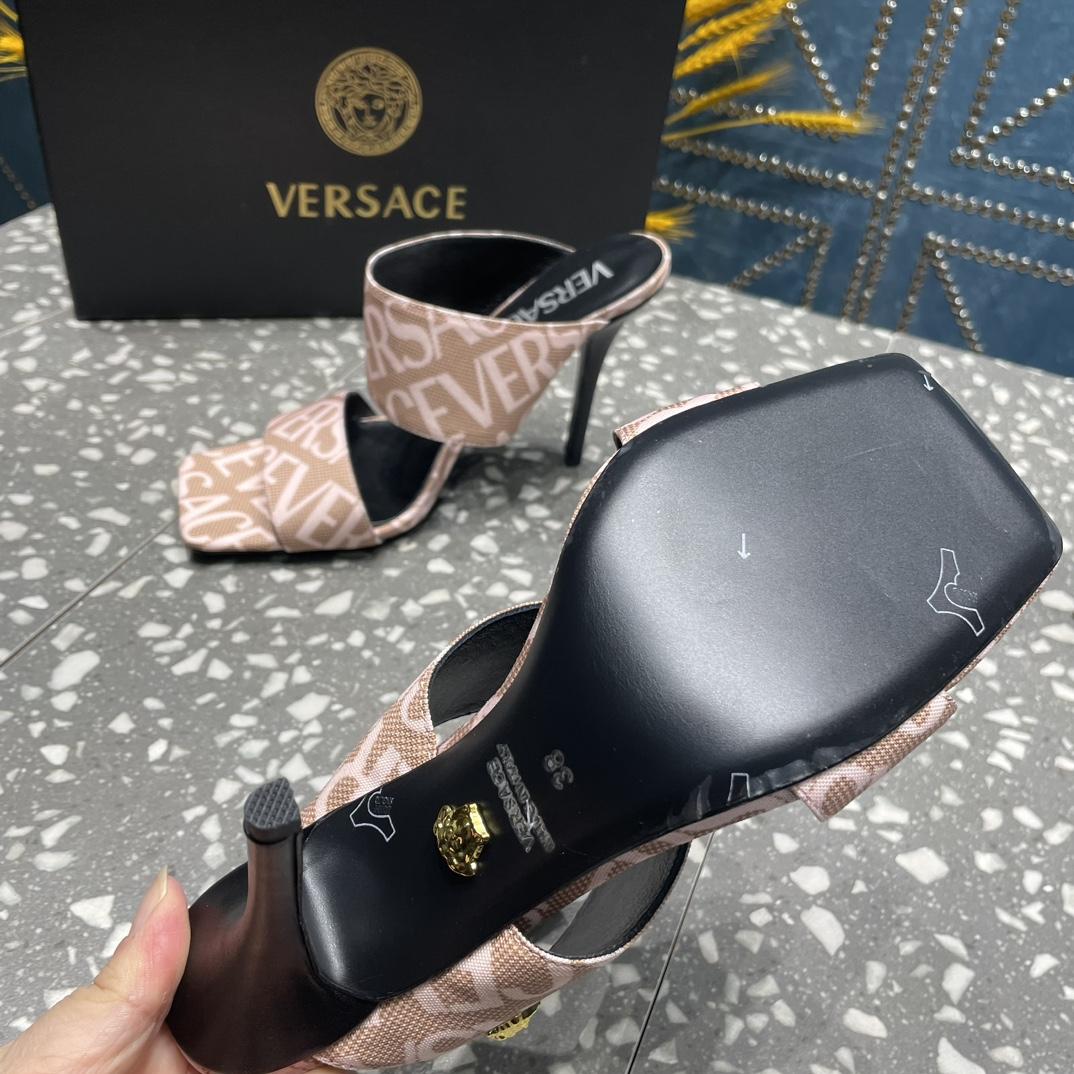 Versace Allover High Heel Mules - FashionPlug