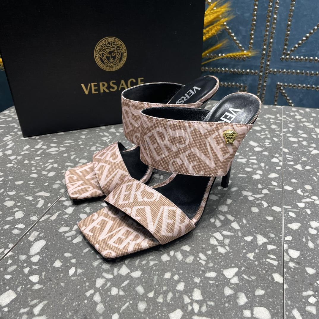 Versace Allover High Heel Mules - FashionPlug