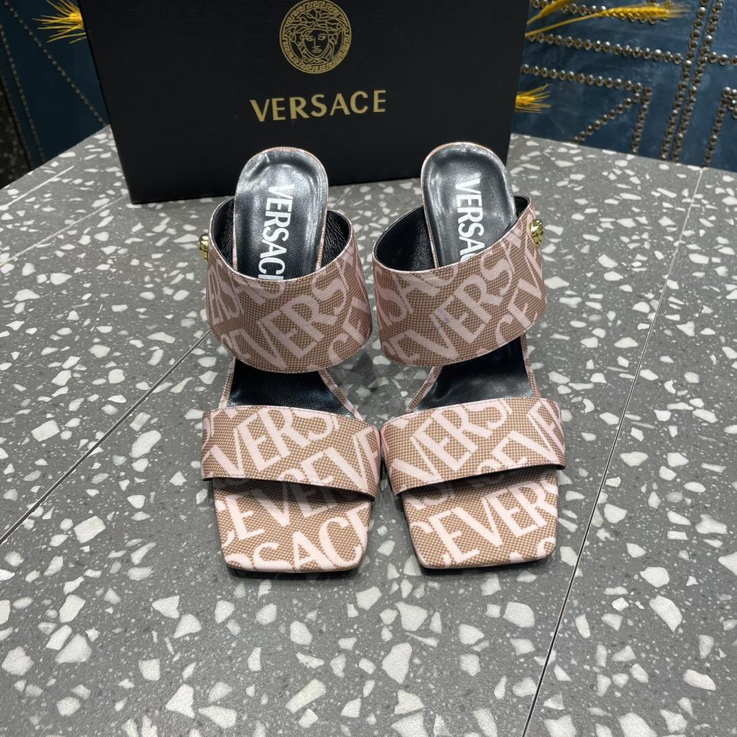 Versace Allover High Heel Mules - FashionPlug