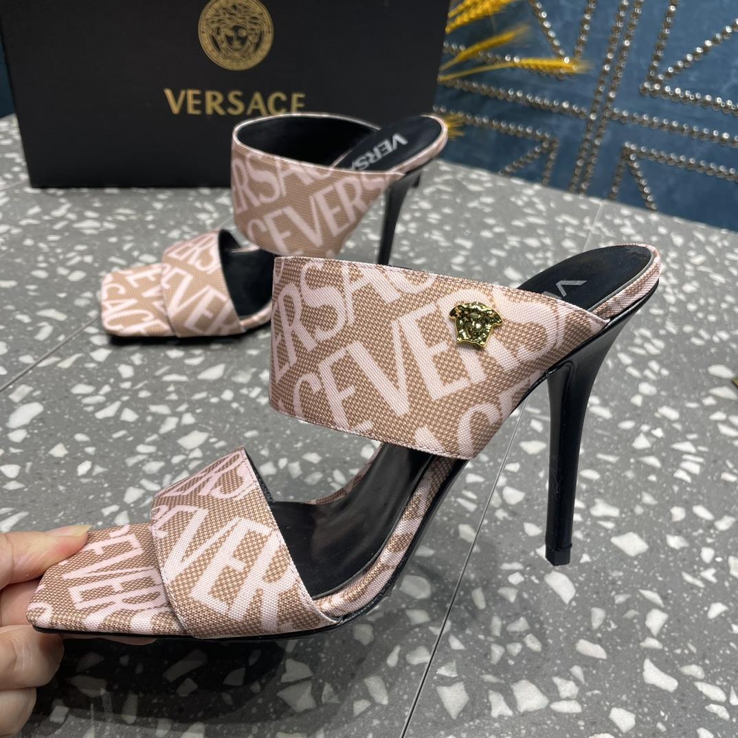 Versace Allover High Heel Mules - FashionPlug