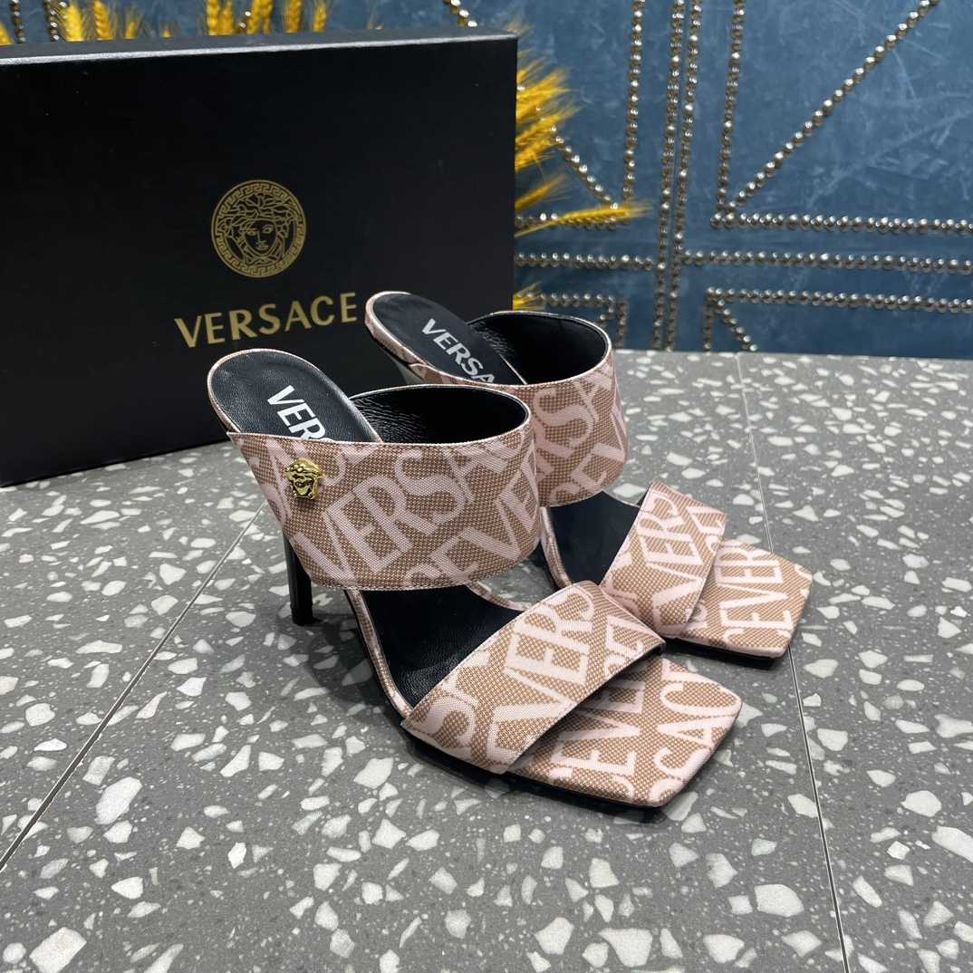 Versace Allover High Heel Mules - FashionPlug