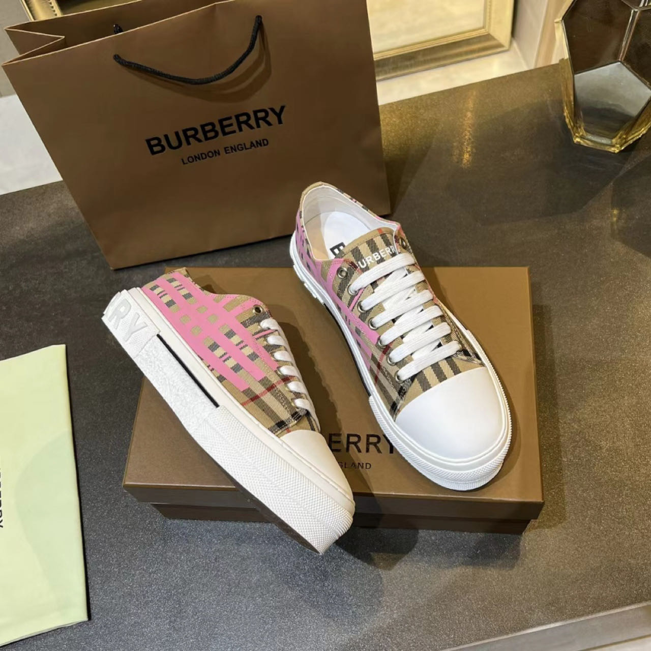 Burberry Check Cotton Sneakers - FashionPlug