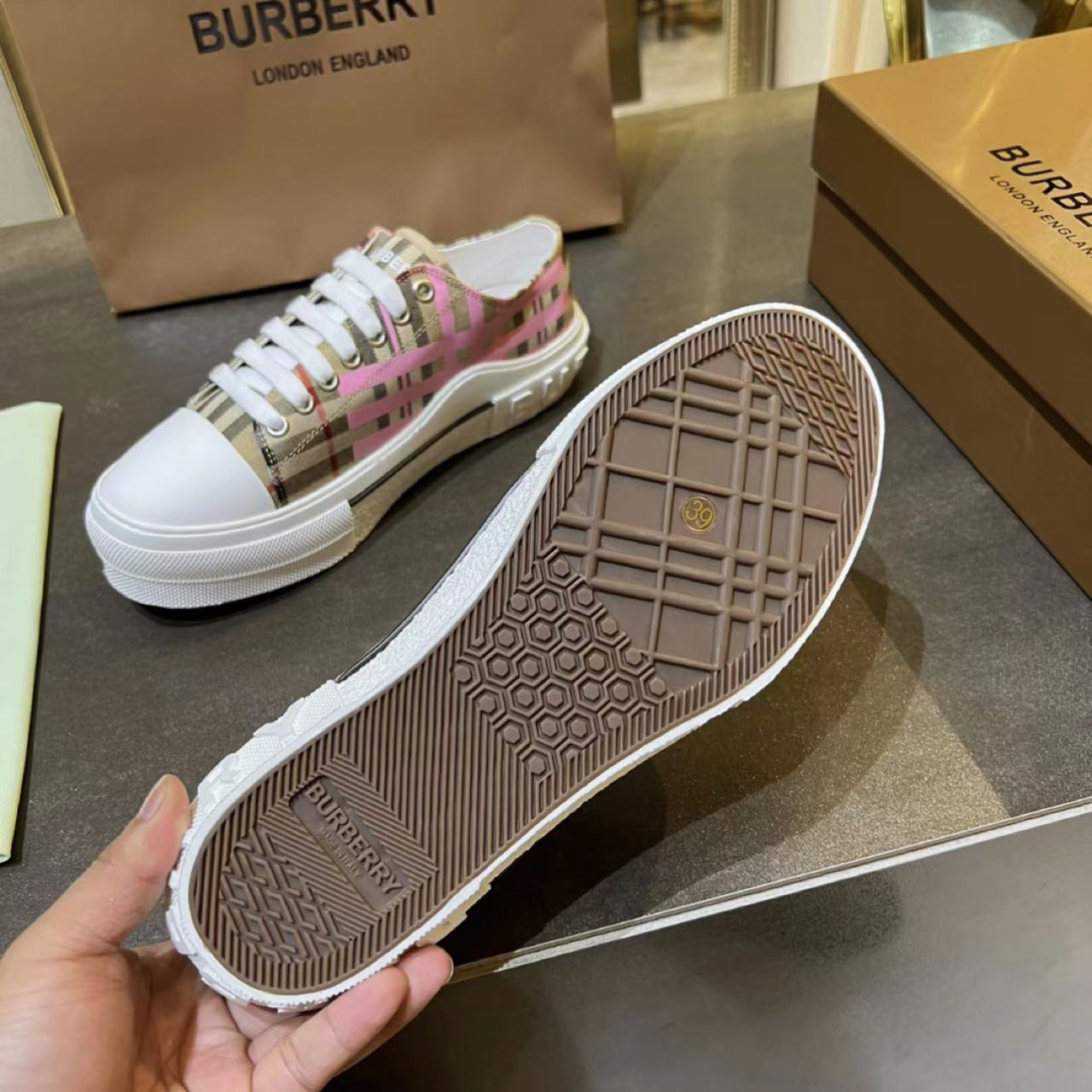 Burberry Check Cotton Sneakers - FashionPlug