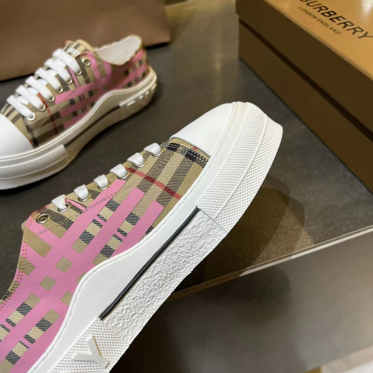 Burberry Check Cotton Sneakers - FashionPlug