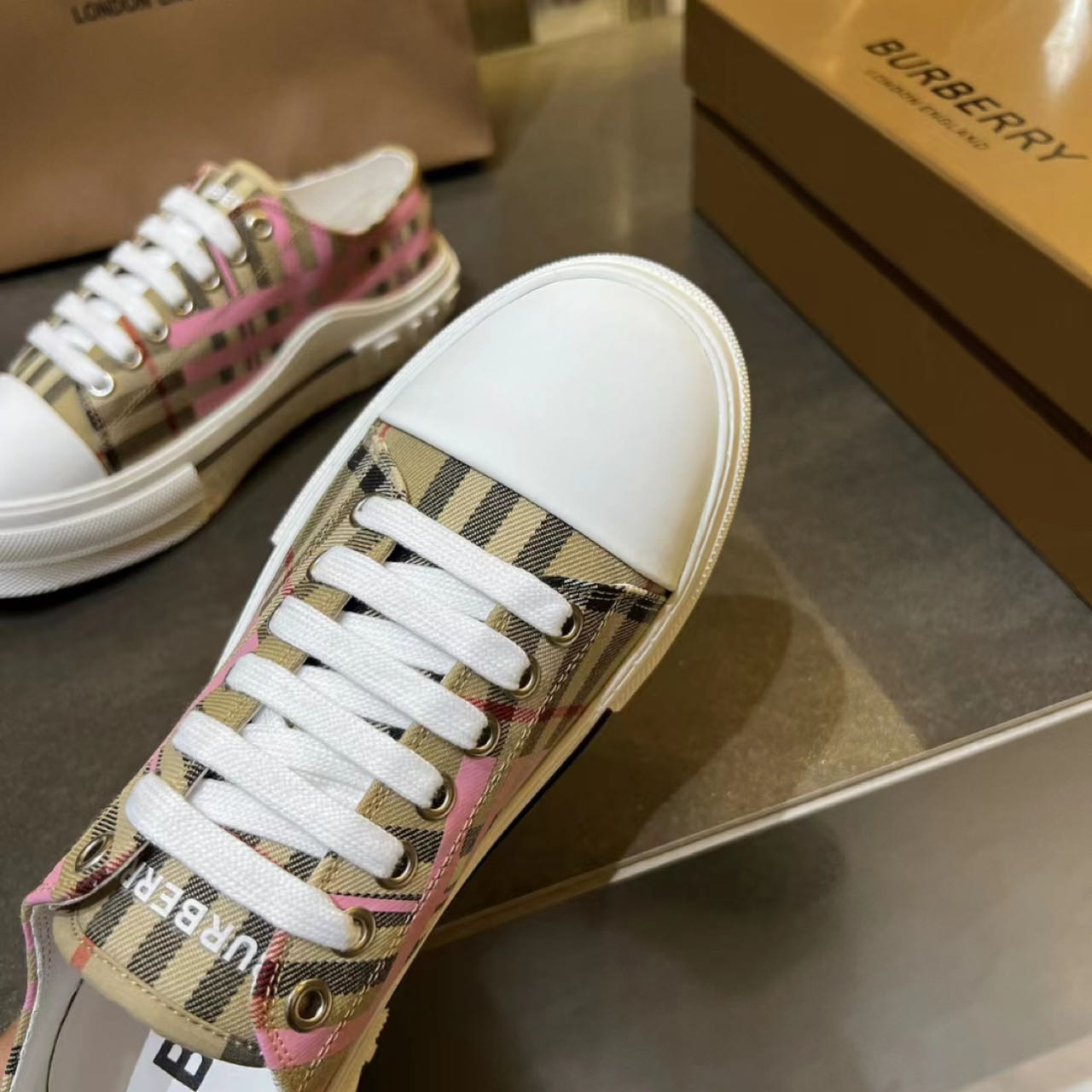 Burberry Check Cotton Sneakers - FashionPlug