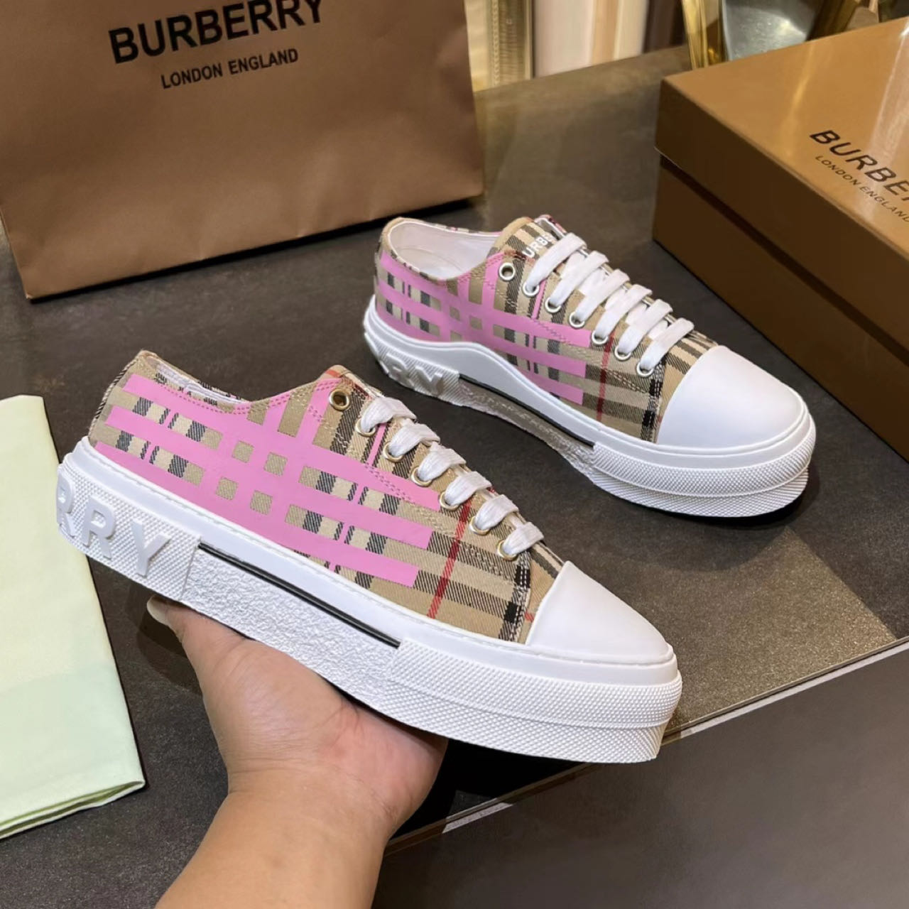 Burberry Check Cotton Sneakers - FashionPlug