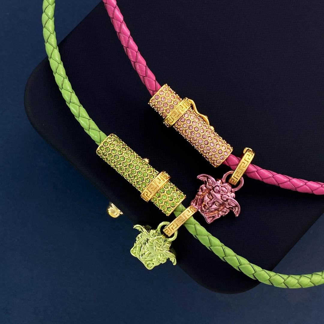 Versace Medusa Pendant Leather Necklace - FashionPlug