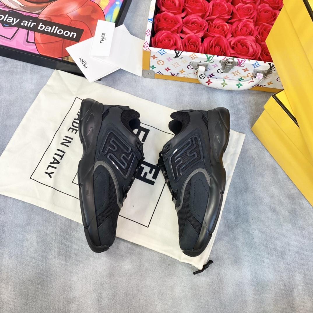 Fendi Faster Trainers Black Nubuck Leather Low-tops Sneakers - FashionPlug