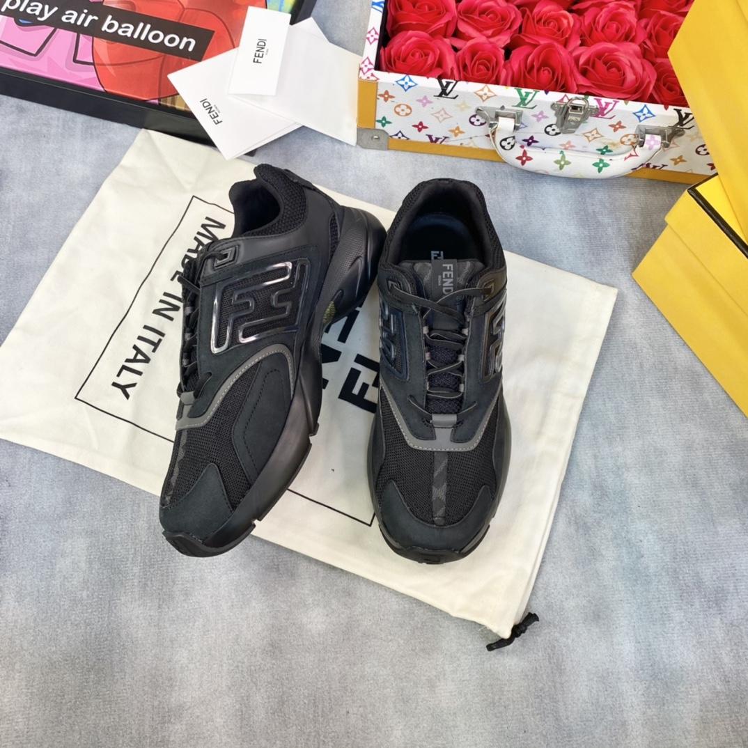 Fendi Faster Trainers Black Nubuck Leather Low-tops Sneakers - FashionPlug
