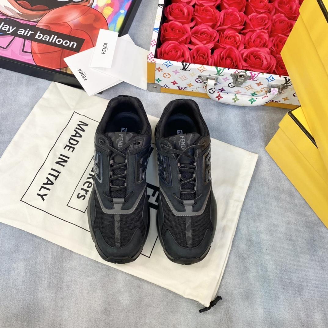 Fendi Faster Trainers Black Nubuck Leather Low-tops Sneakers - FashionPlug