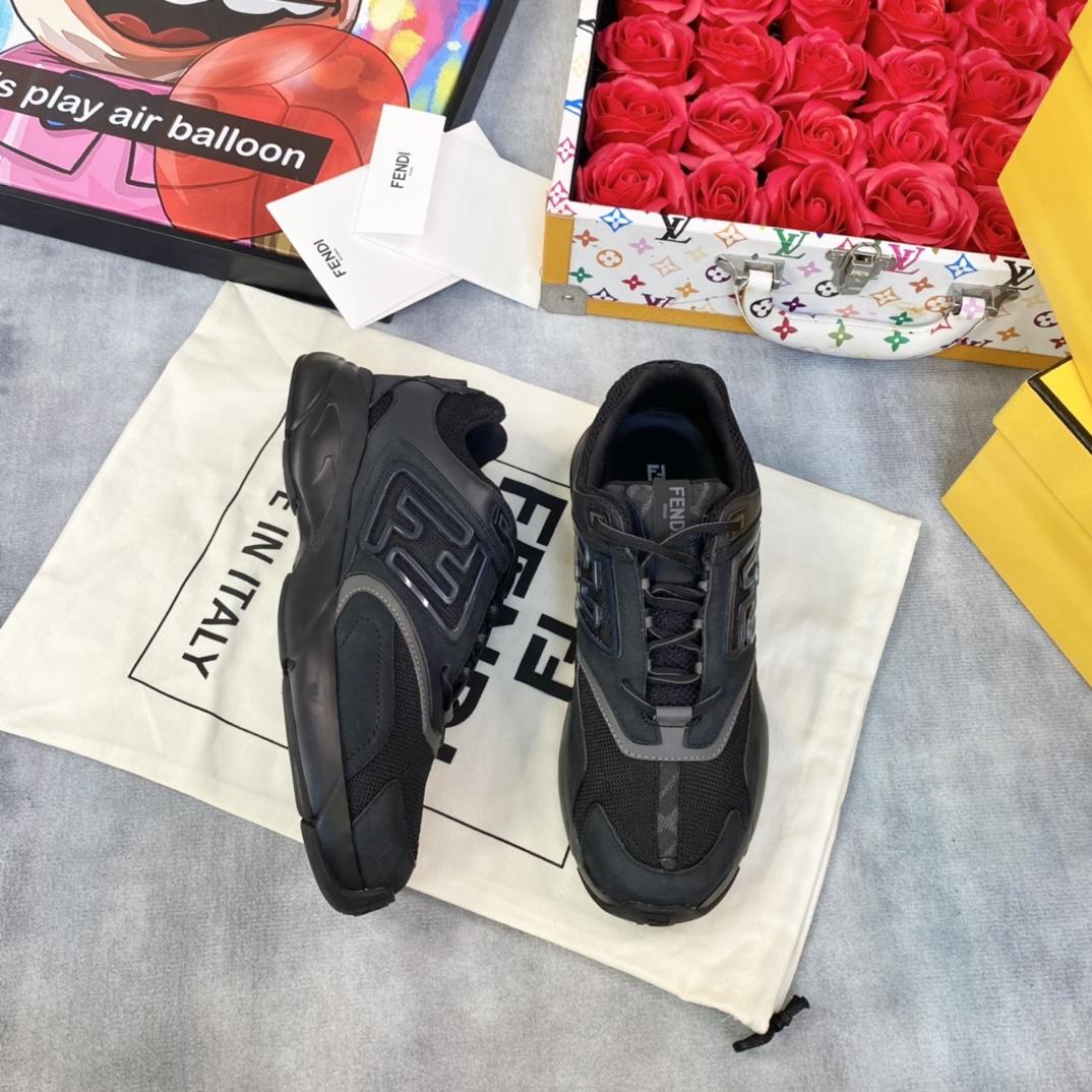 Fendi Faster Trainers Black Nubuck Leather Low-tops Sneakers - FashionPlug