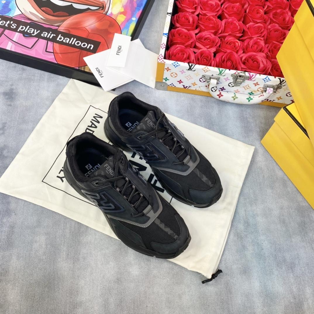 Fendi Faster Trainers Black Nubuck Leather Low-tops Sneakers - FashionPlug