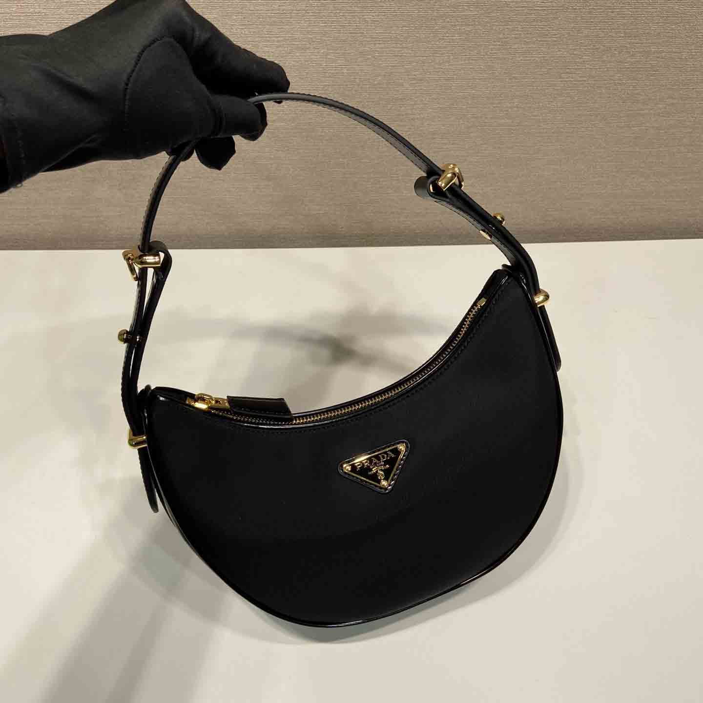 Prada Arqué Re-Nylon And Brushed Leather Shoulder Bag - FashionPlug