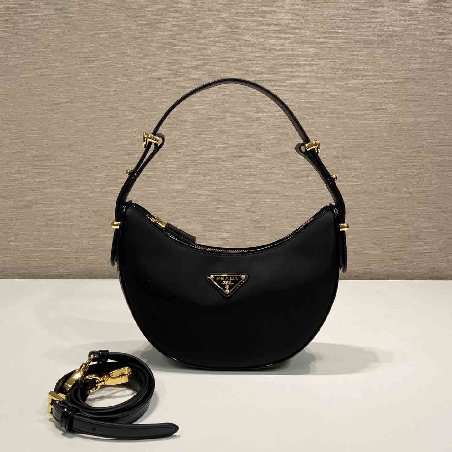 Prada Arqué Re-Nylon And Brushed Leather Shoulder Bag - FashionPlug