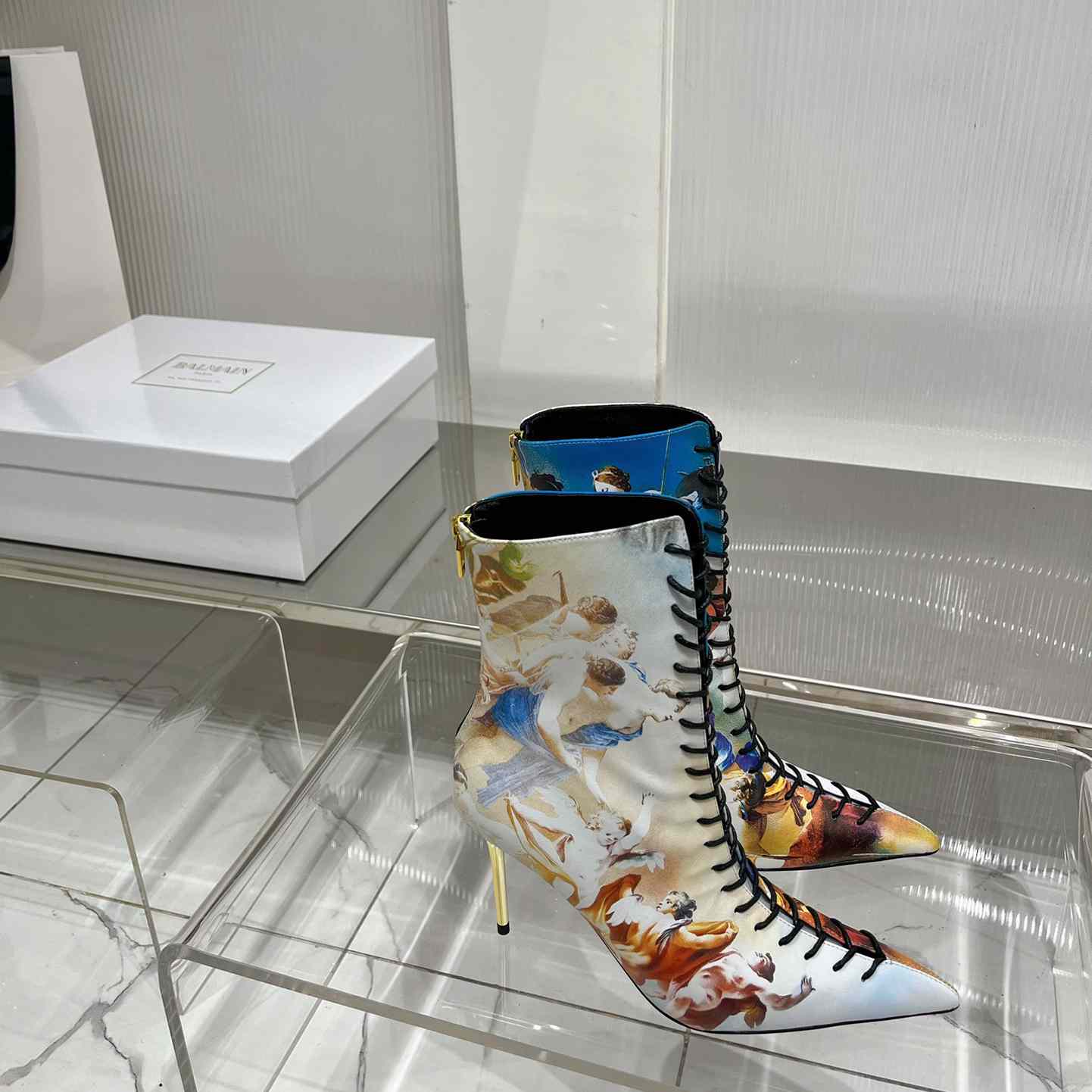 Balmain Uria Ankle Boots In Sky Print Leather - FashionPlug