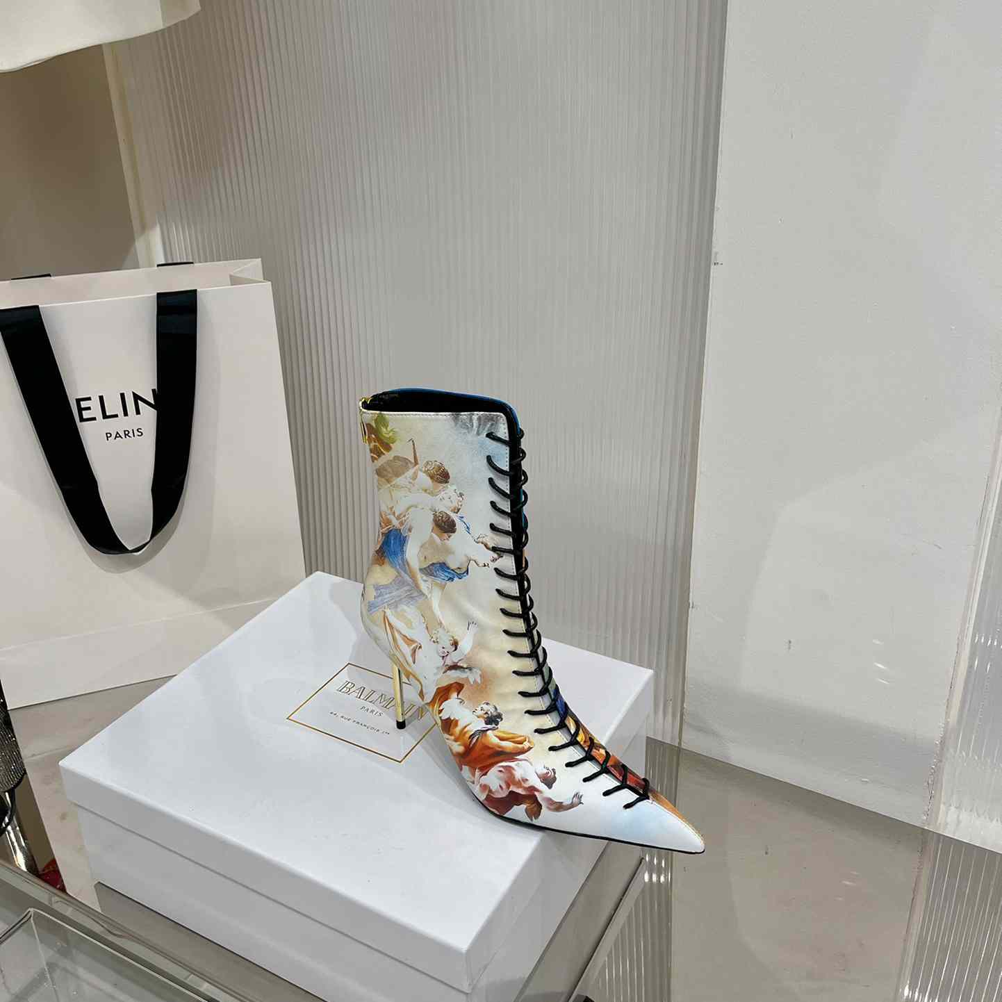 Balmain Uria Ankle Boots In Sky Print Leather - FashionPlug