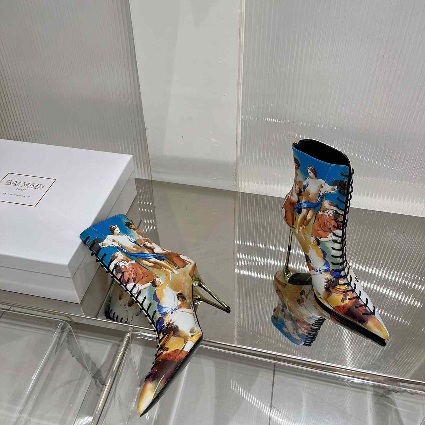 Balmain Uria Ankle Boots In Sky Print Leather - FashionPlug