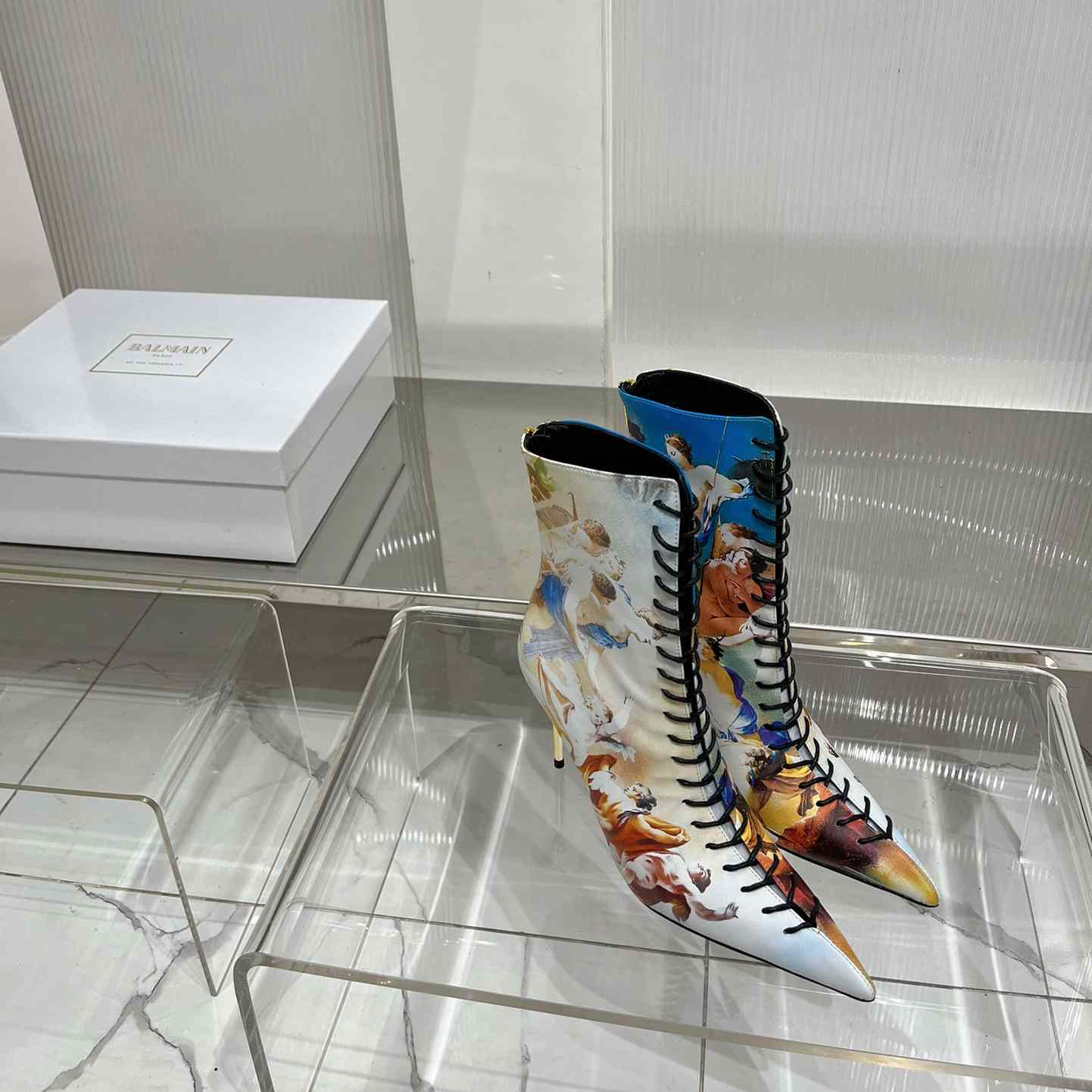 Balmain Uria Ankle Boots In Sky Print Leather - FashionPlug
