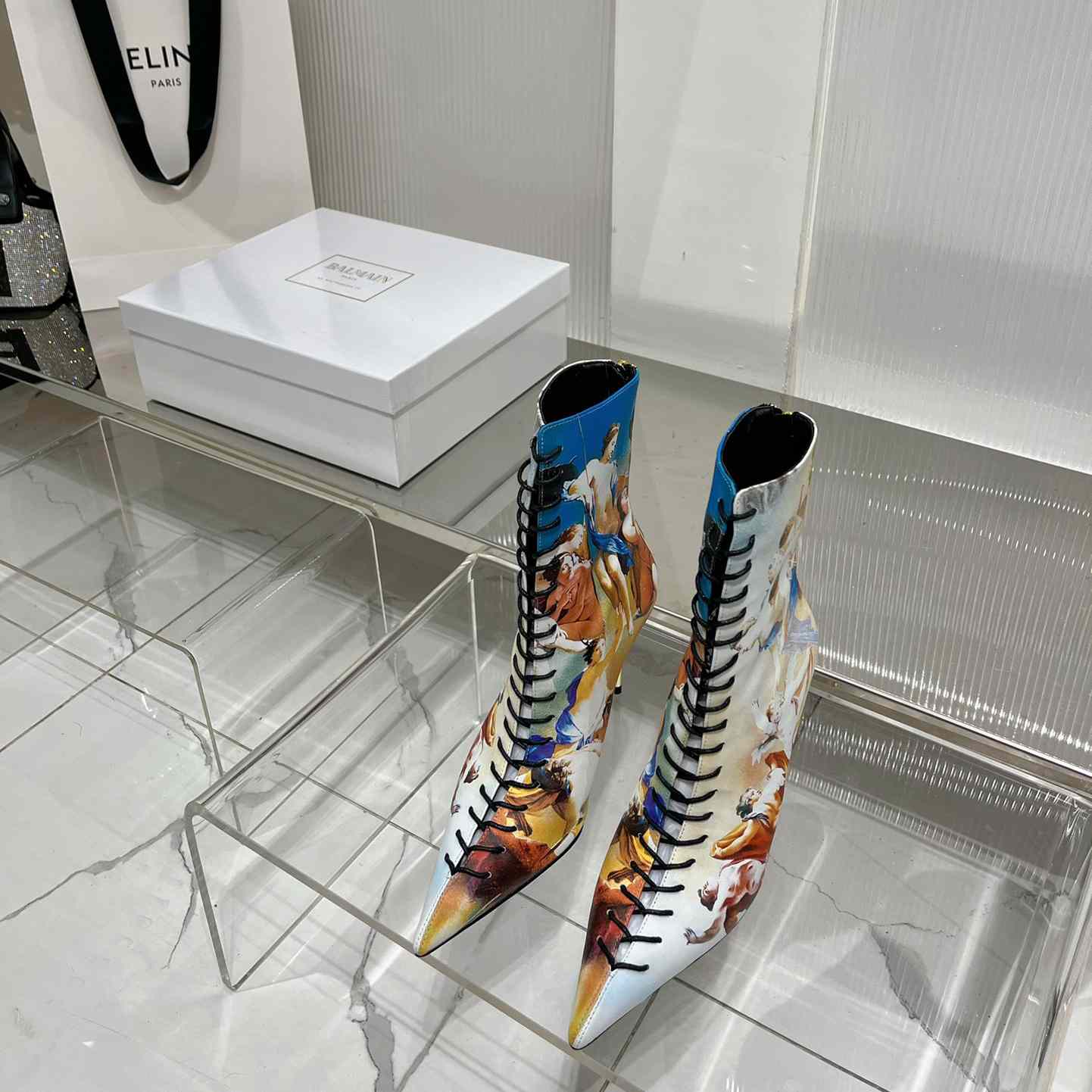 Balmain Uria Ankle Boots In Sky Print Leather - FashionPlug