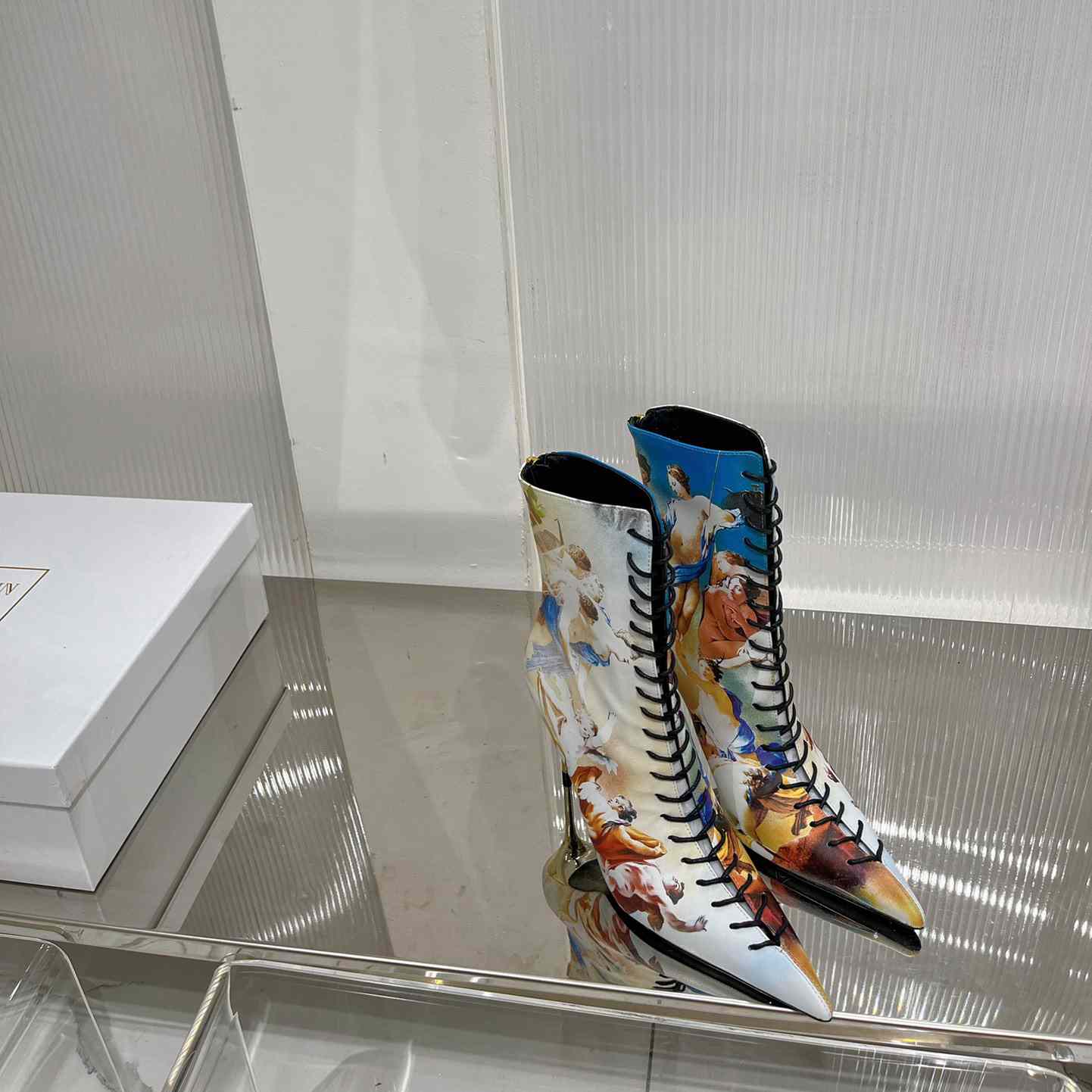 Balmain Uria Ankle Boots In Sky Print Leather - FashionPlug