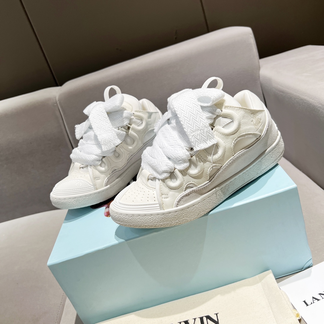 Lanvin Curb Leather Sneakers - FashionPlug