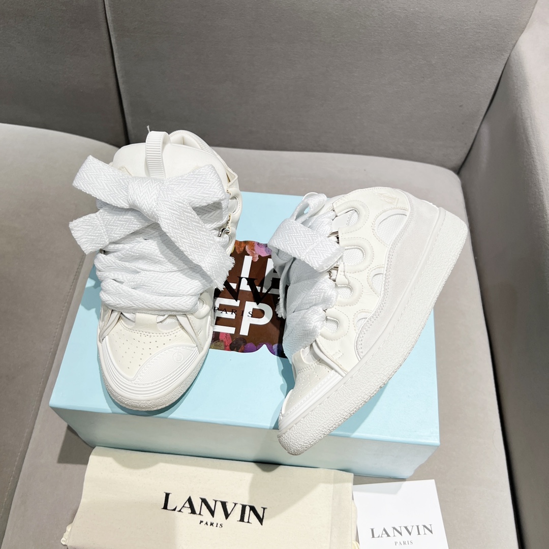 Lanvin Curb Leather Sneakers - FashionPlug