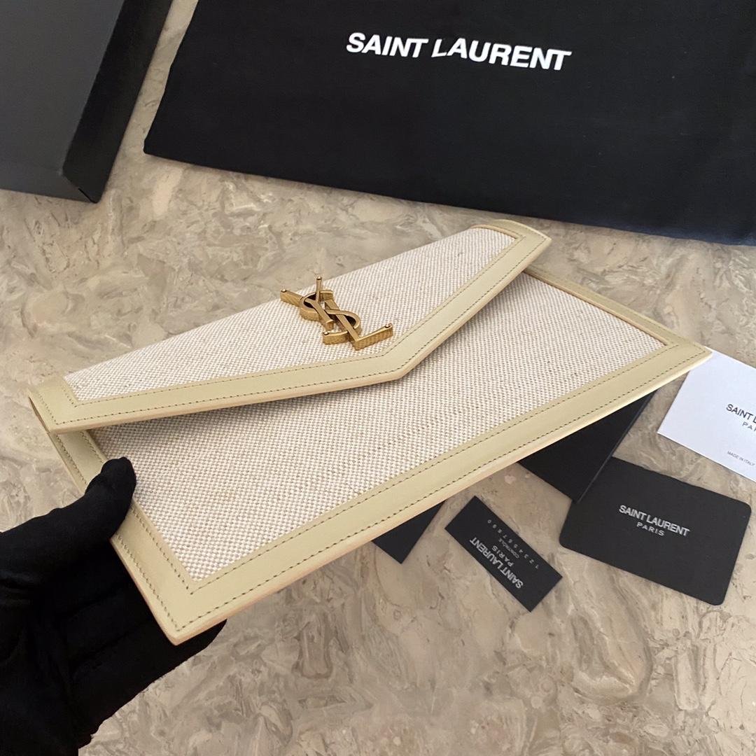 Saint Laurent Uptown Leather-trimmed Raffia Pouch (27-16-2cm) - FashionPlug