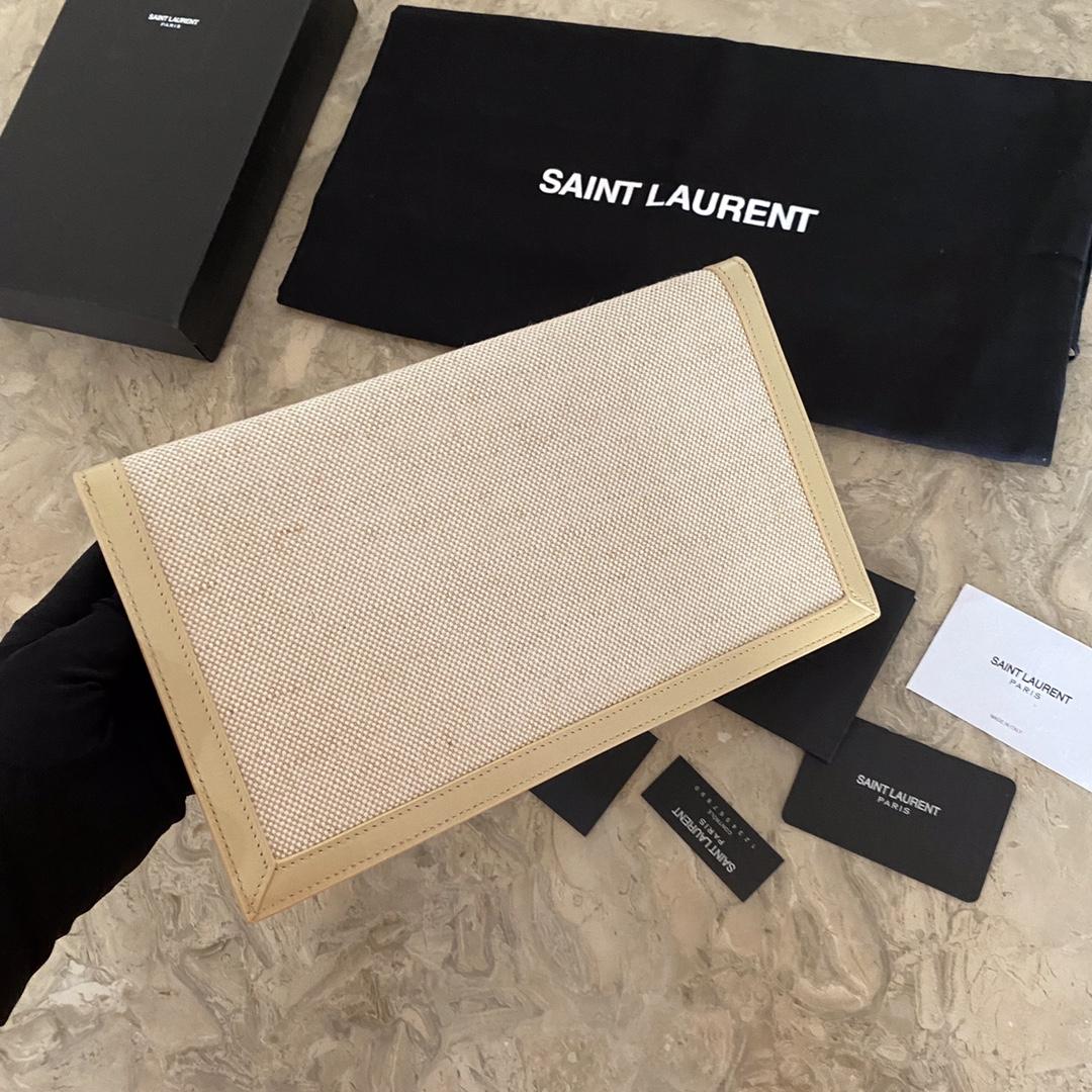 Saint Laurent Uptown Leather-trimmed Raffia Pouch (27-16-2cm) - FashionPlug
