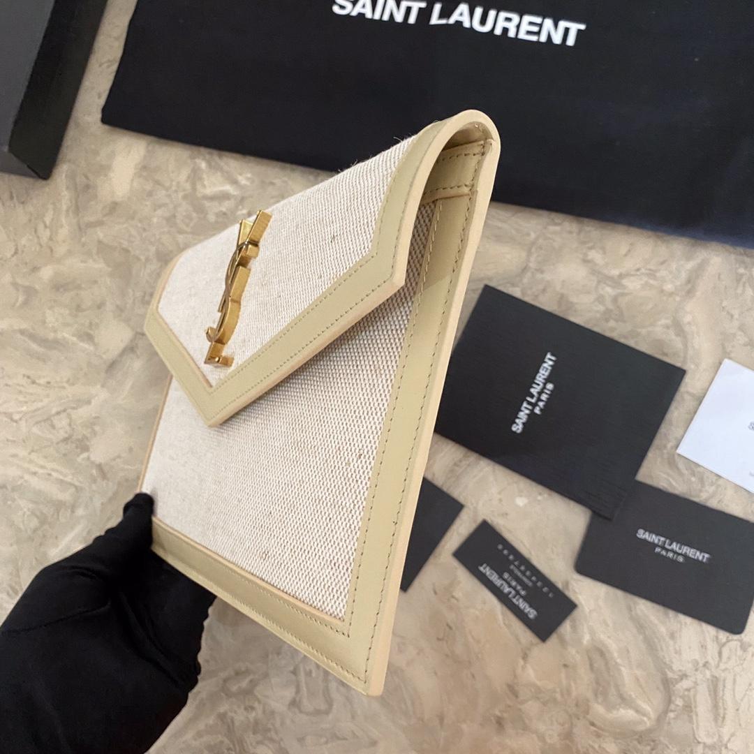 Saint Laurent Uptown Leather-trimmed Raffia Pouch (27-16-2cm) - FashionPlug