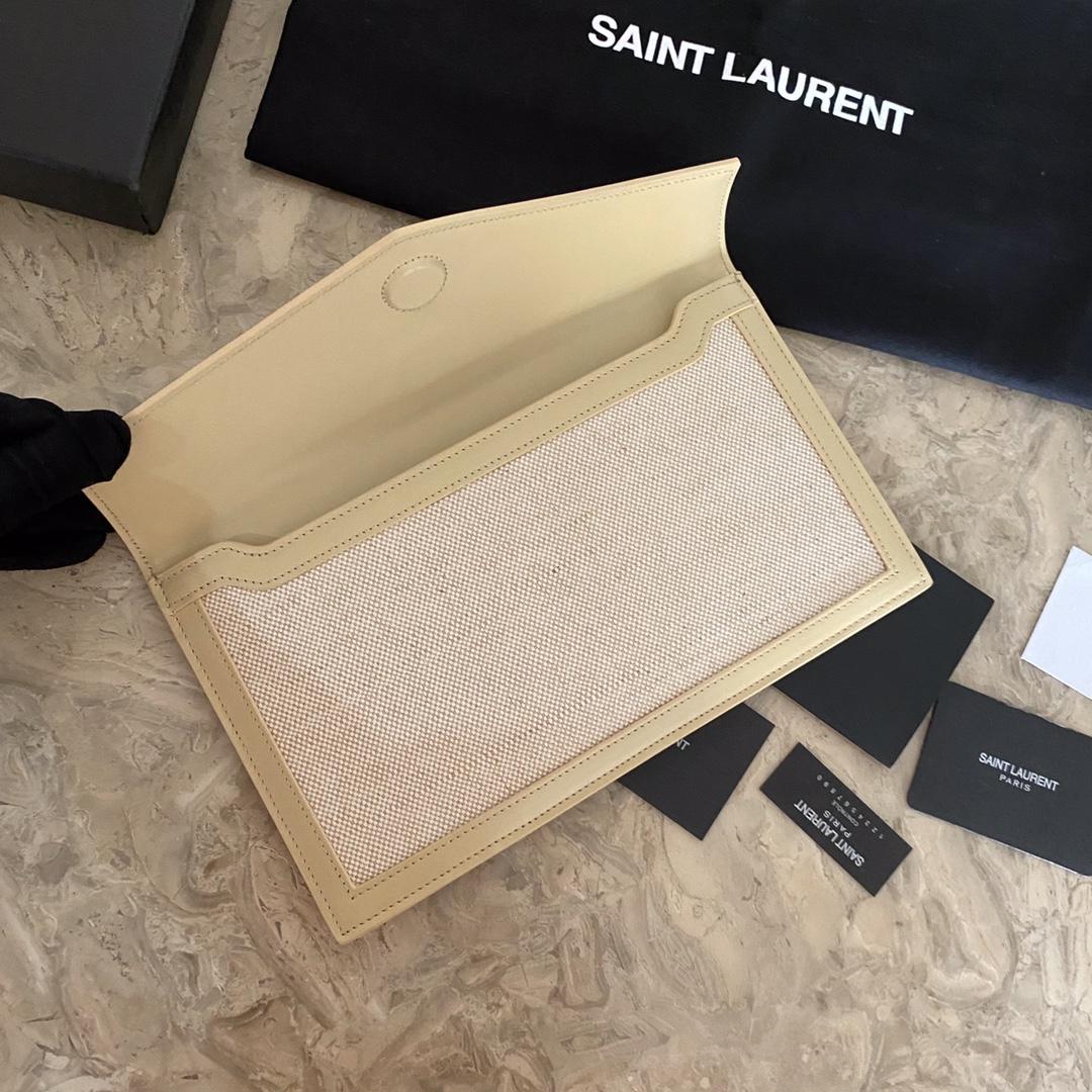 Saint Laurent Uptown Leather-trimmed Raffia Pouch (27-16-2cm) - FashionPlug