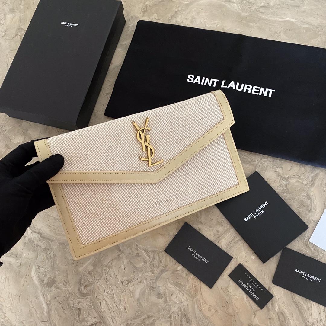 Saint Laurent Uptown Leather-trimmed Raffia Pouch (27-16-2cm) - FashionPlug