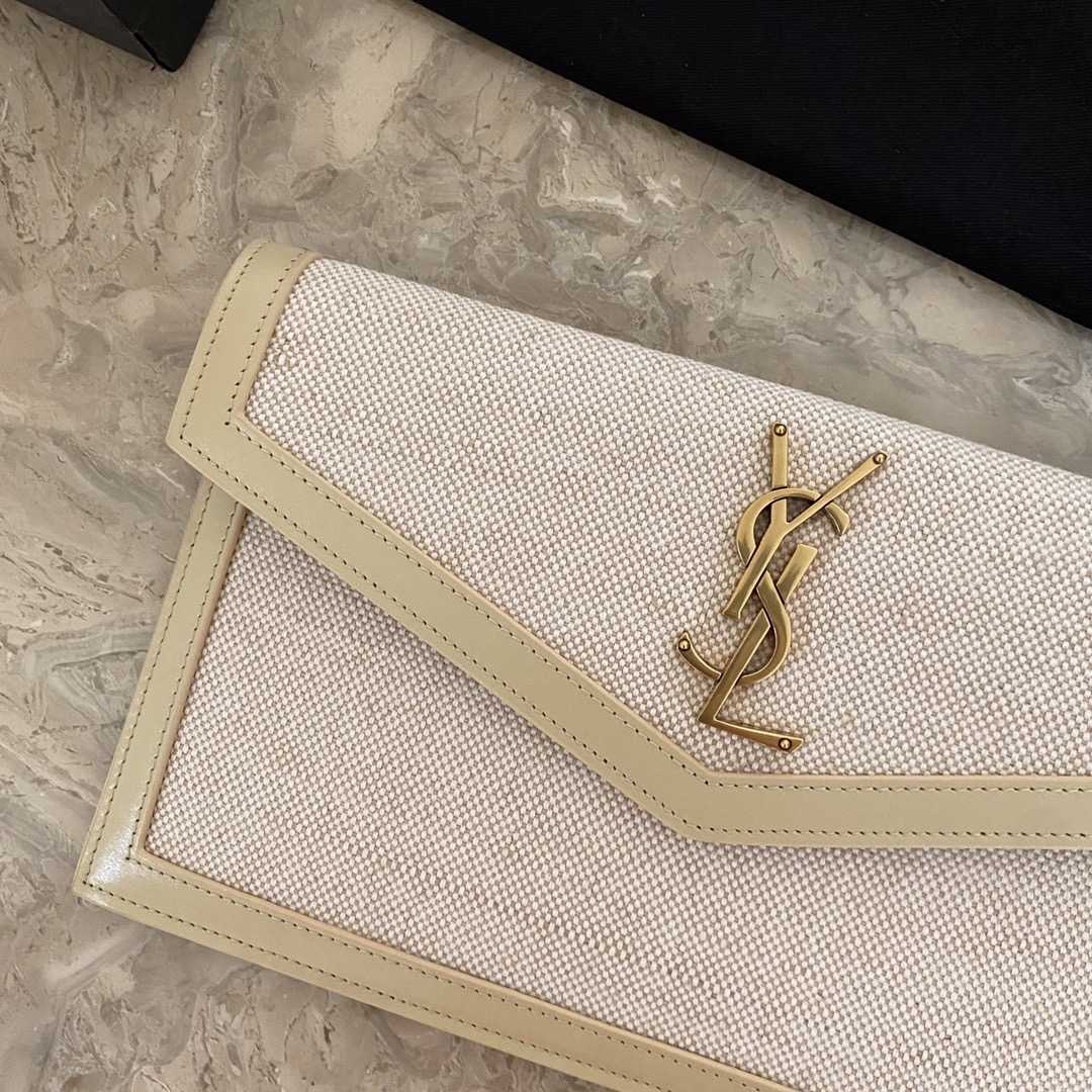 Saint Laurent Uptown Leather-trimmed Raffia Pouch (27-16-2cm) - FashionPlug