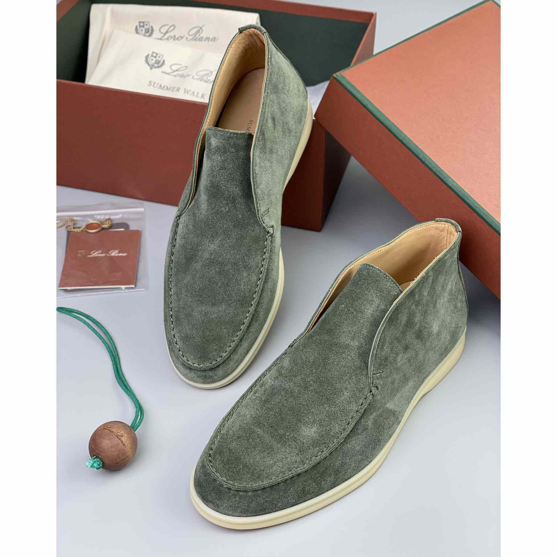 Loro Piana White Sole Summer Walk Loafers In Caviar - FashionPlug