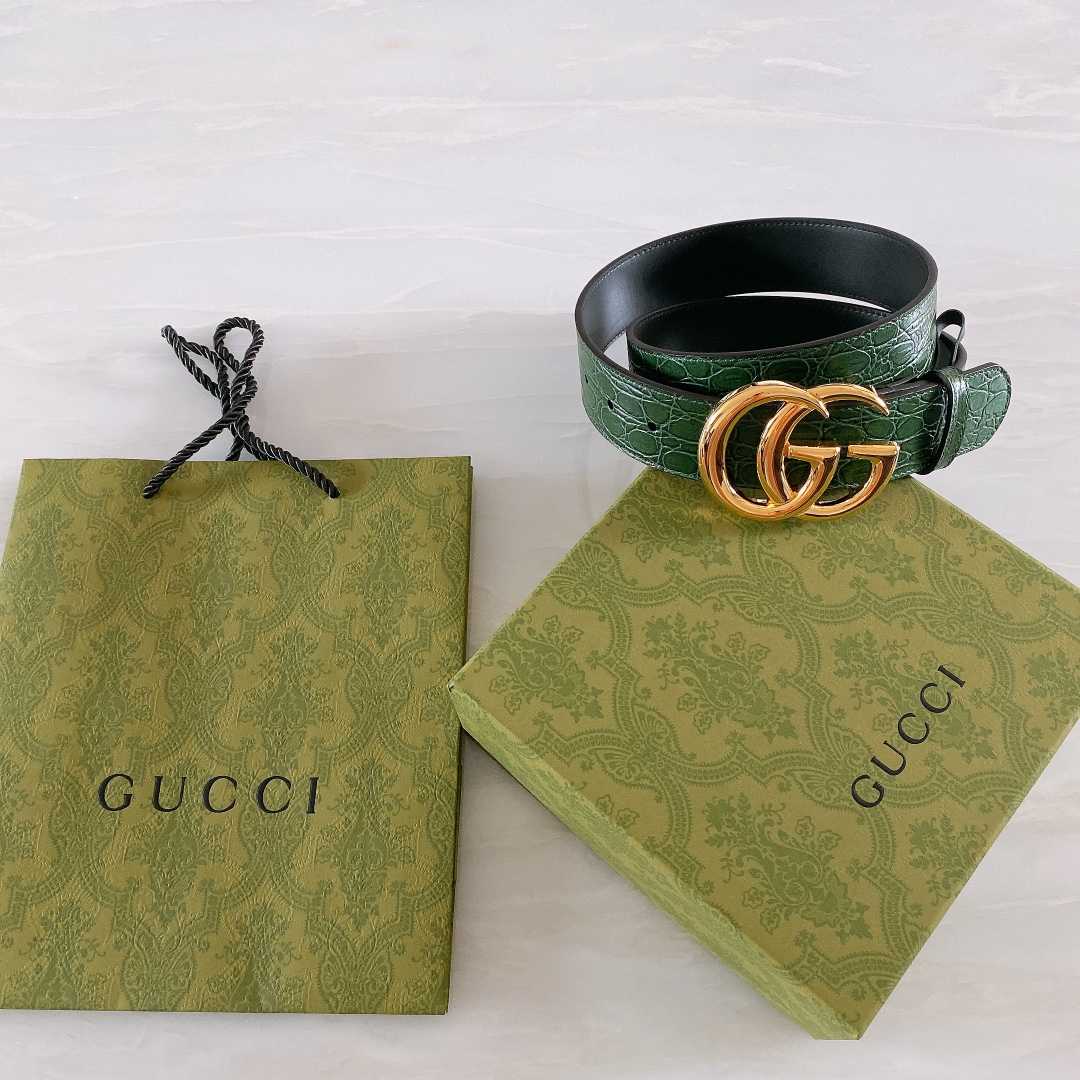 Gucci GG Marmont Caiman belt With Shiny Buckle - FashionPlug