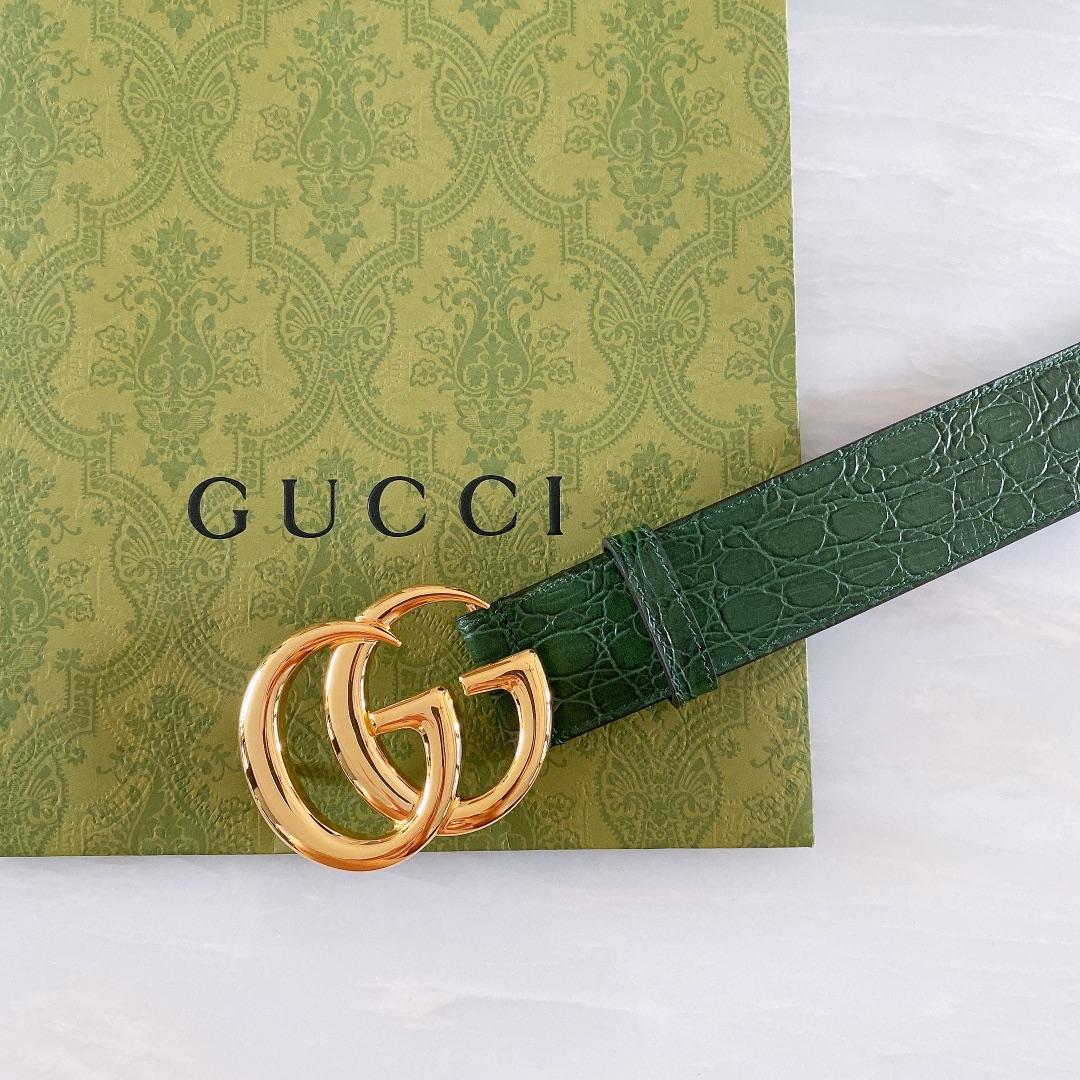 Gucci GG Marmont Caiman belt With Shiny Buckle - FashionPlug