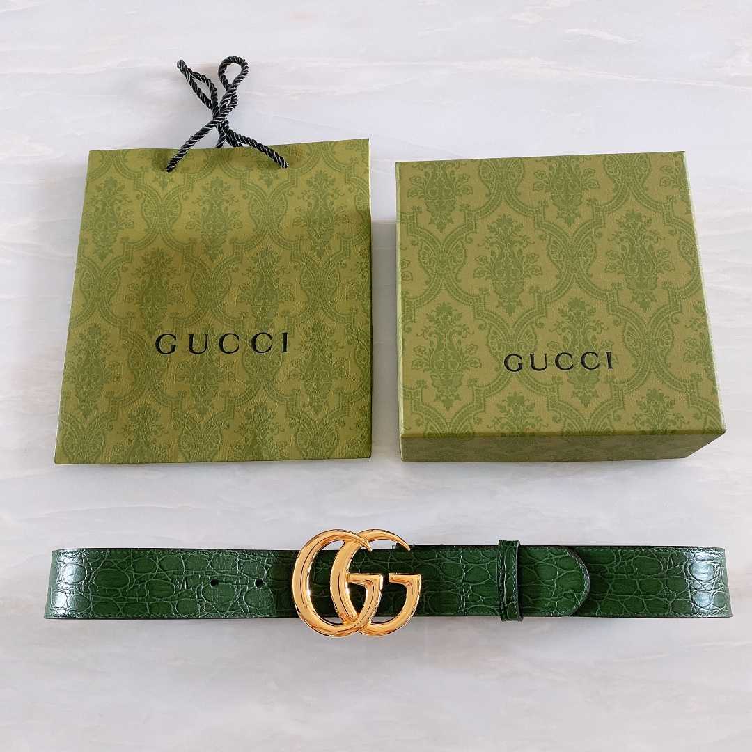 Gucci GG Marmont Caiman belt With Shiny Buckle - FashionPlug