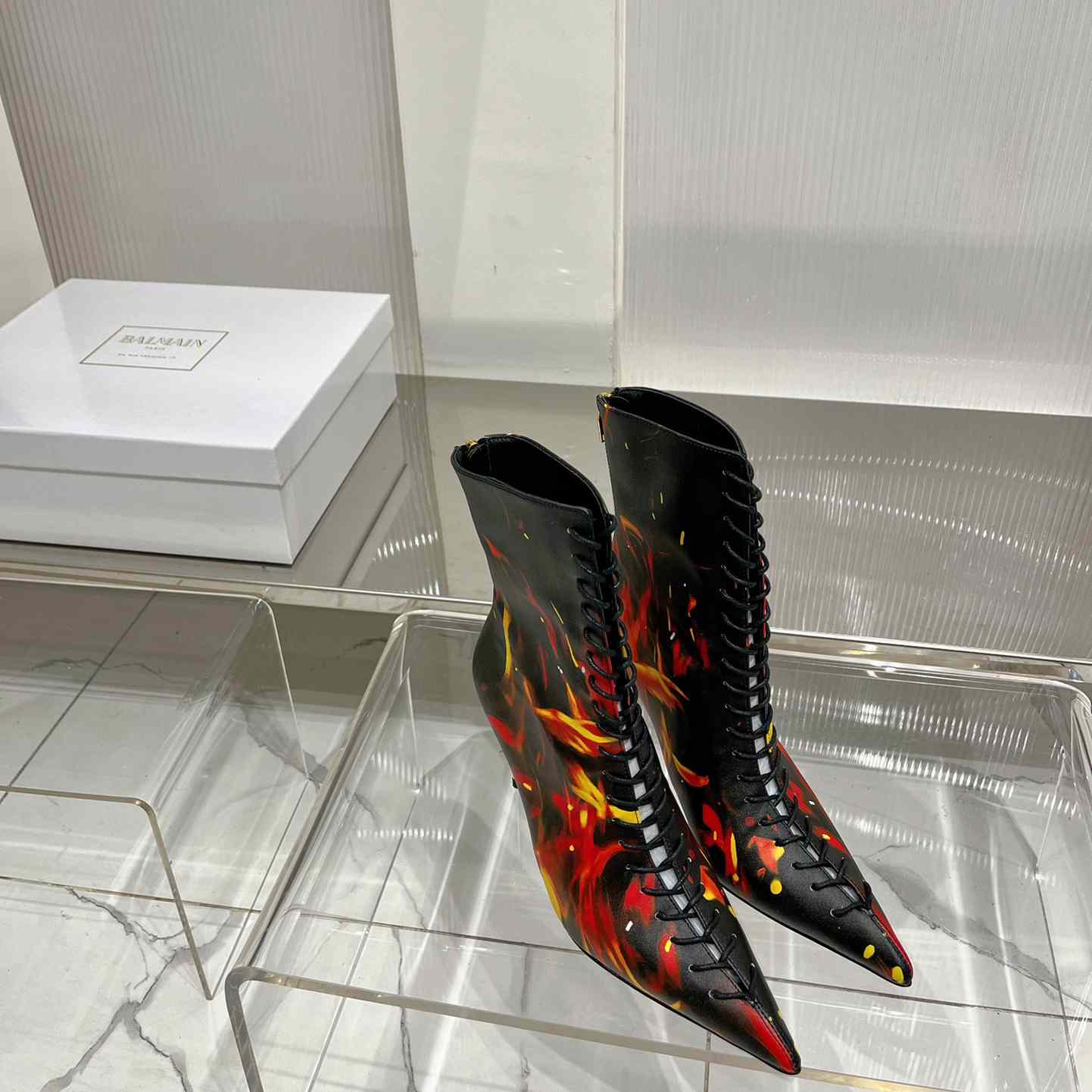 Balmain Uria Ankle Boots In Fire Print Leather - FashionPlug
