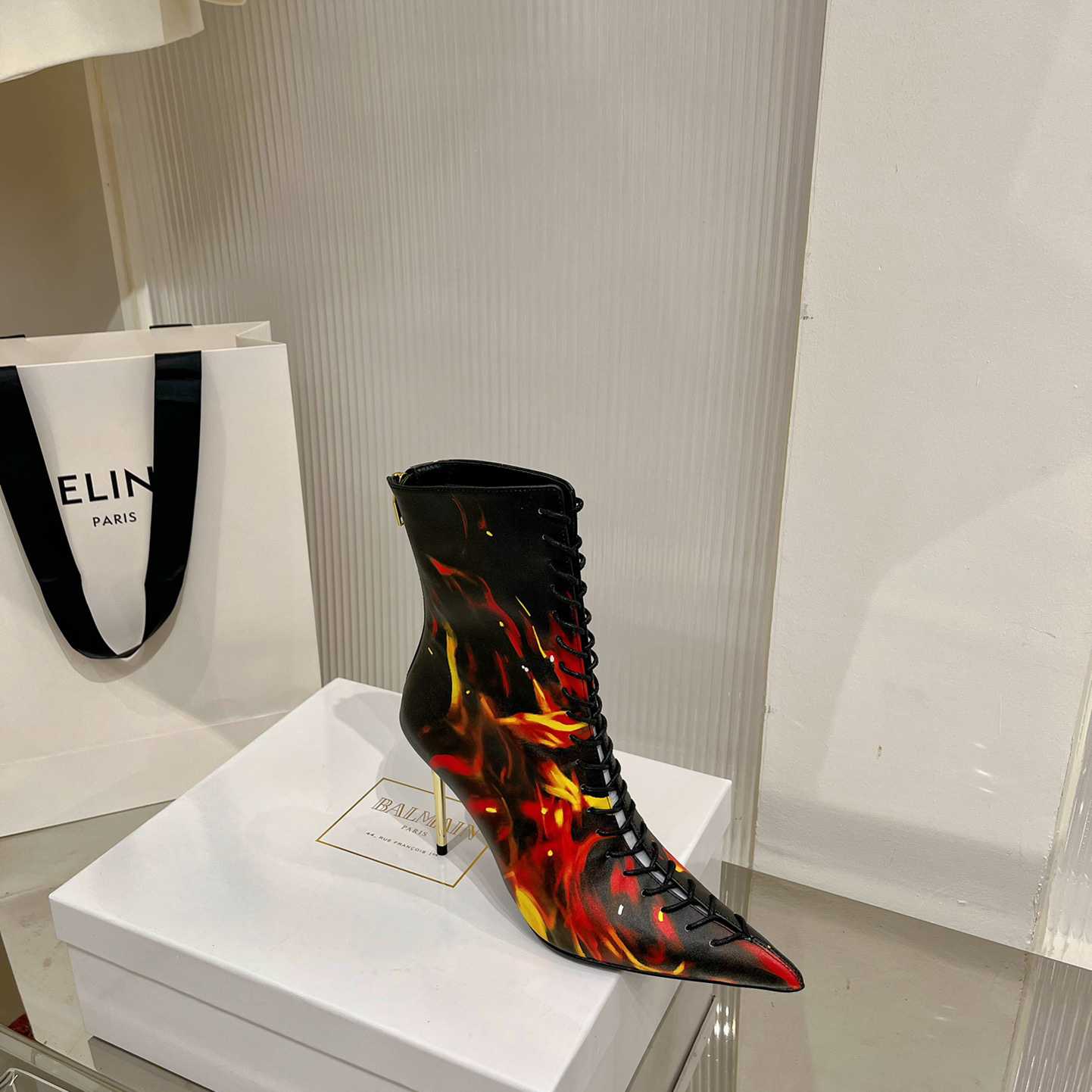 Balmain Uria Ankle Boots In Fire Print Leather - FashionPlug
