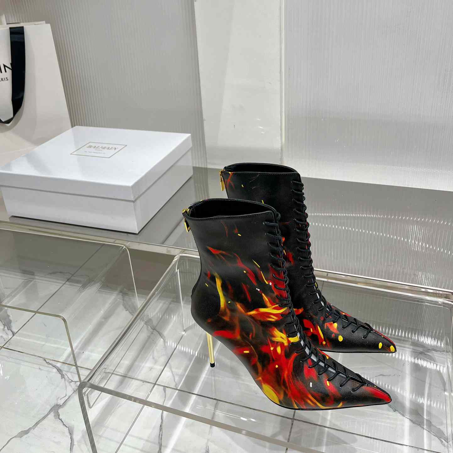 Balmain Uria Ankle Boots In Fire Print Leather - FashionPlug