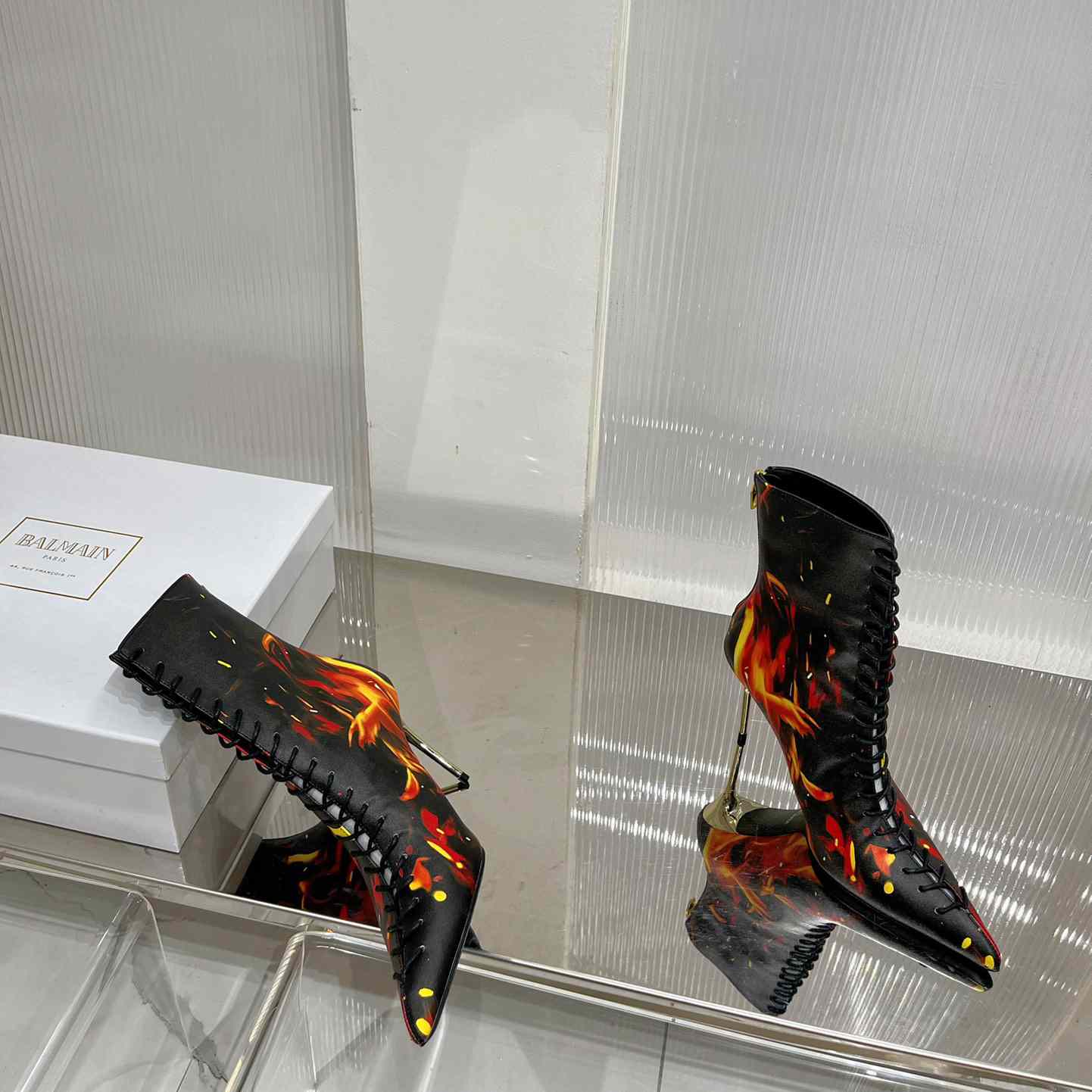 Balmain Uria Ankle Boots In Fire Print Leather - FashionPlug