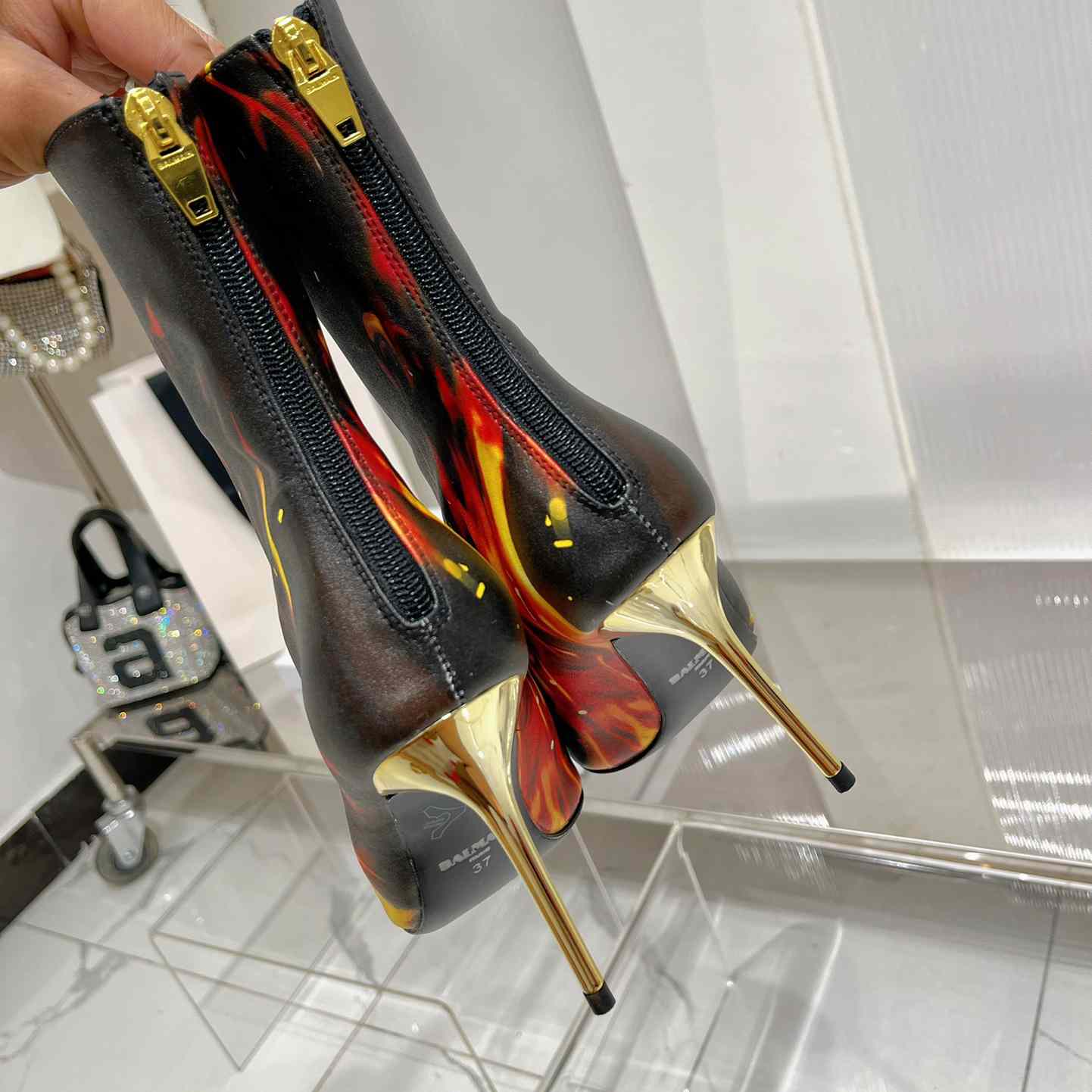Balmain Uria Ankle Boots In Fire Print Leather - FashionPlug