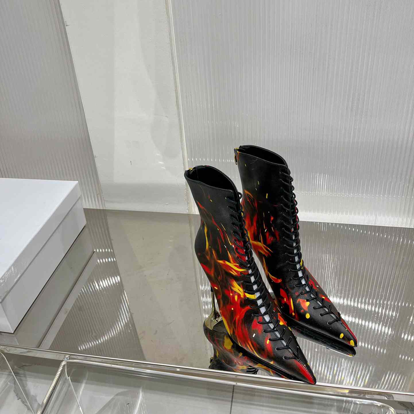Balmain Uria Ankle Boots In Fire Print Leather - FashionPlug