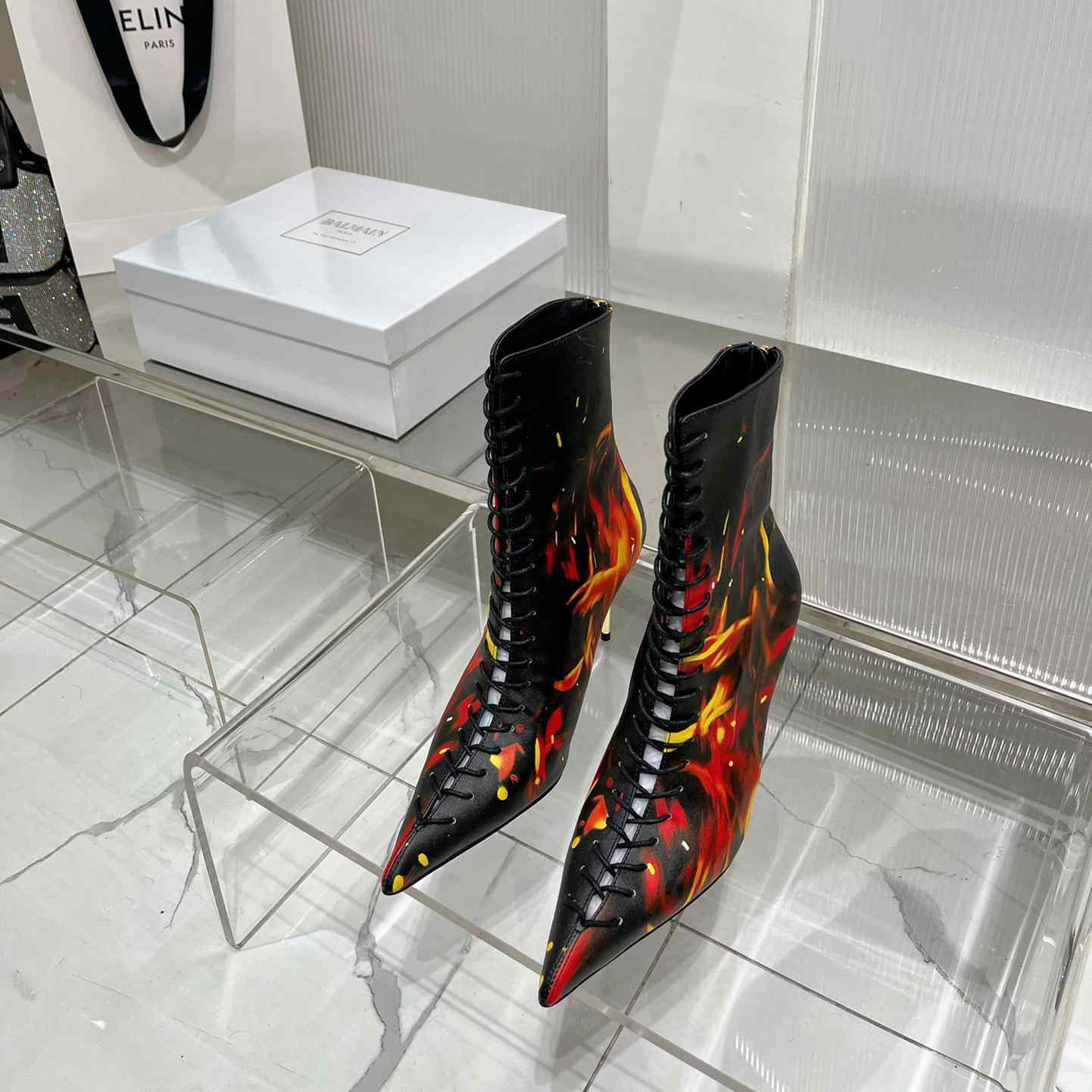 Balmain Uria Ankle Boots In Fire Print Leather - FashionPlug