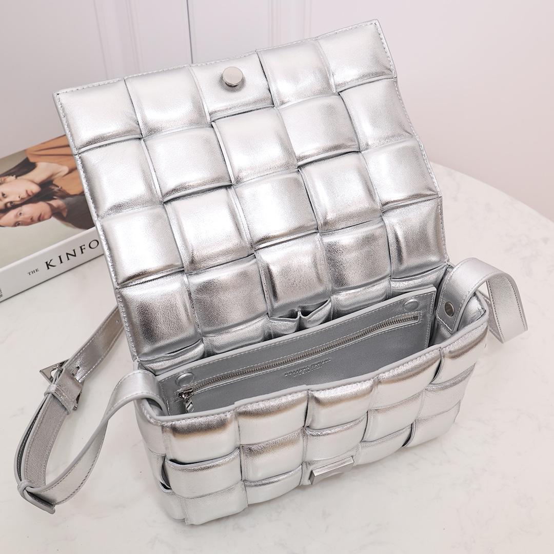 Bottega Veneta Silver Cassette Shoulder Bag  (6*18*8cm) - FashionPlug