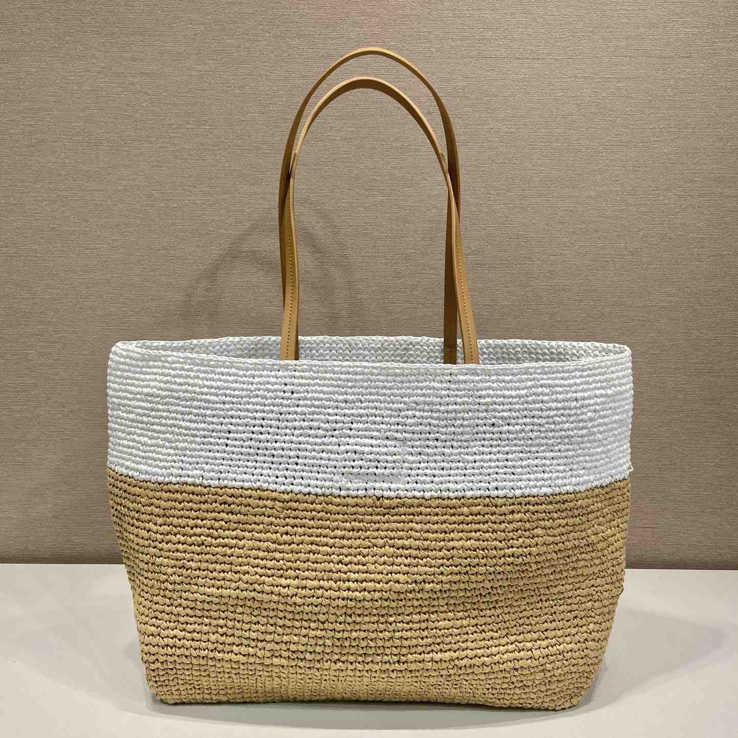 Prada Raffia And Leather Tote Bag - FashionPlug