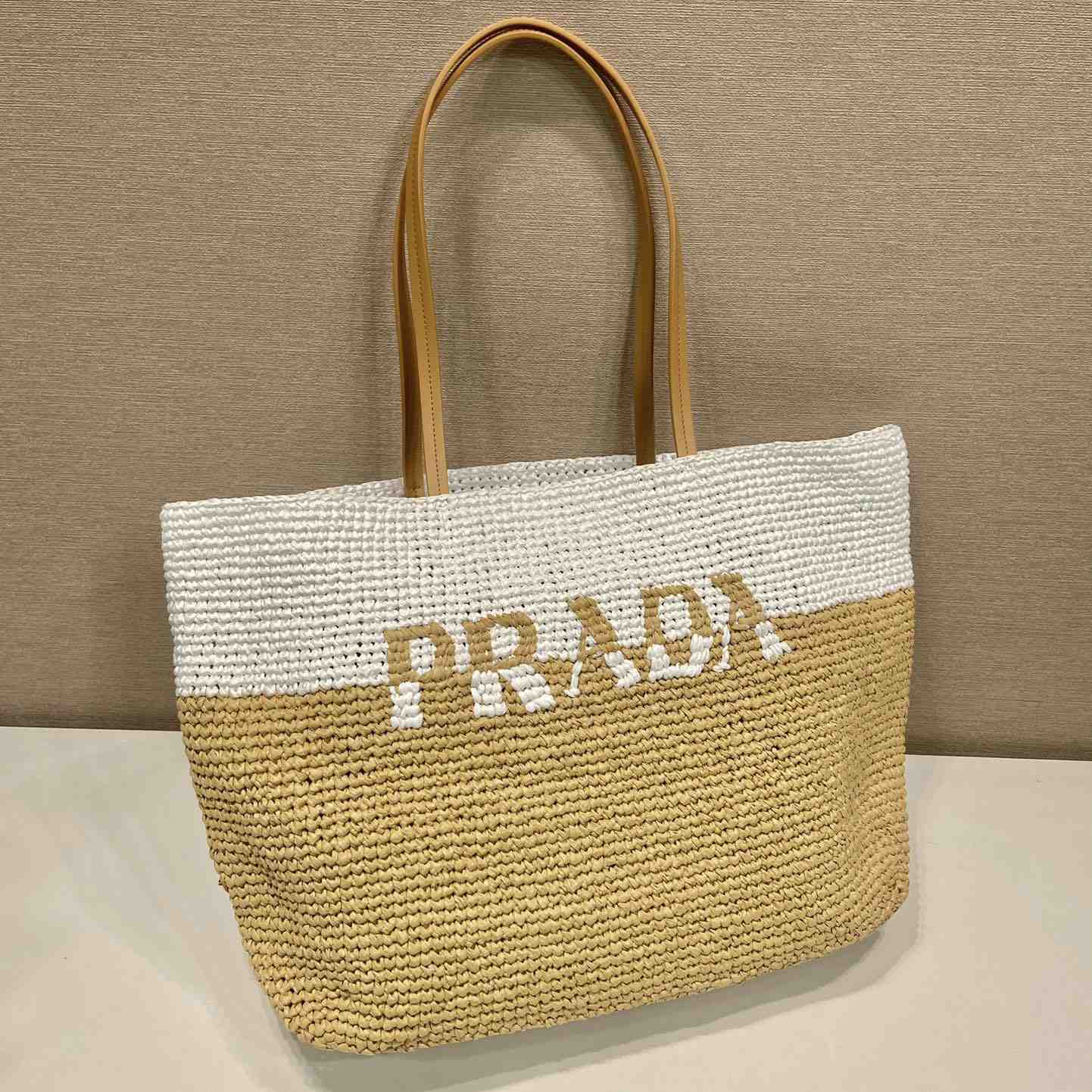 Prada Raffia And Leather Tote Bag - FashionPlug