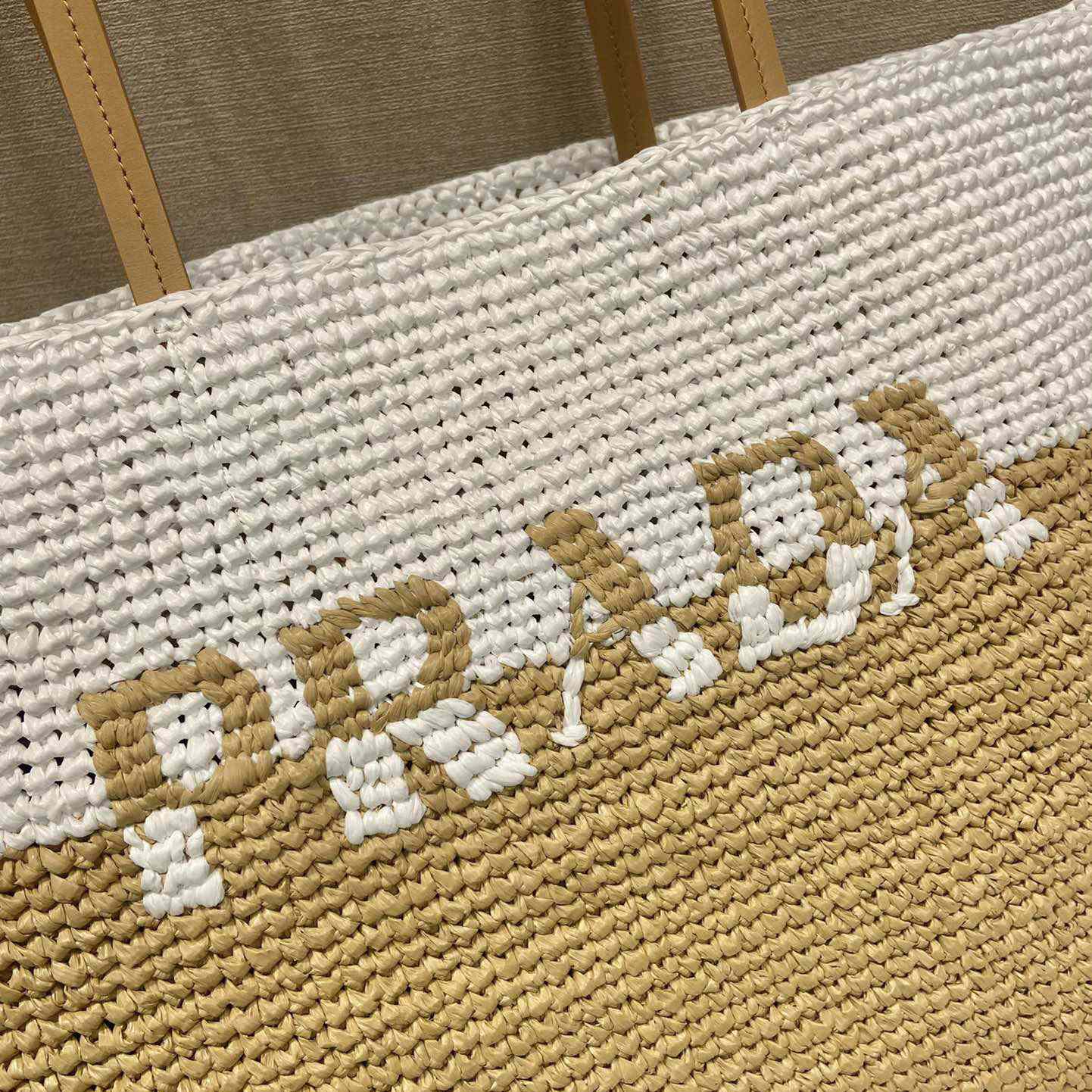 Prada Raffia And Leather Tote Bag - FashionPlug
