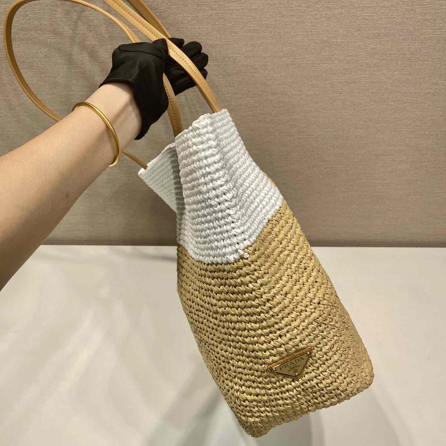 Prada Raffia And Leather Tote Bag - FashionPlug