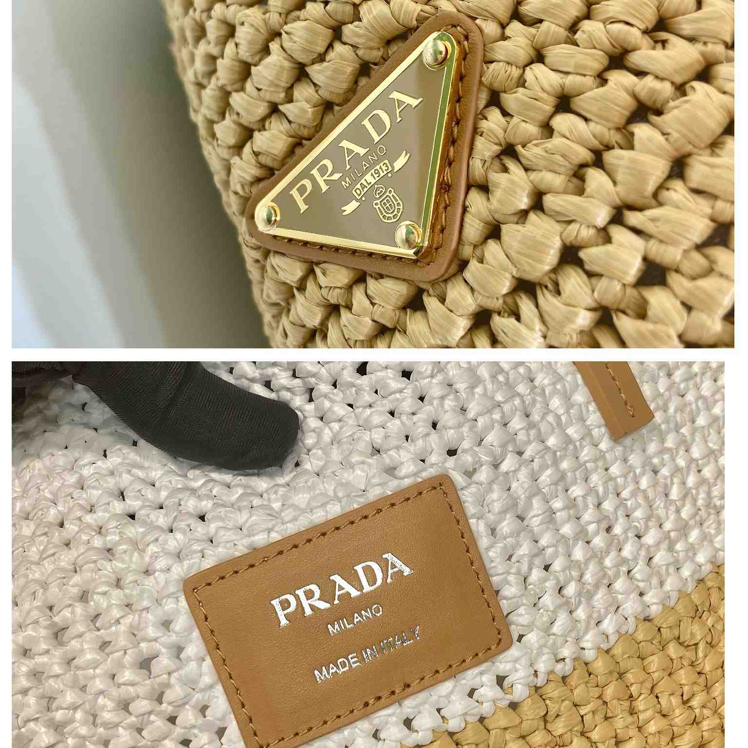 Prada Raffia And Leather Tote Bag - FashionPlug