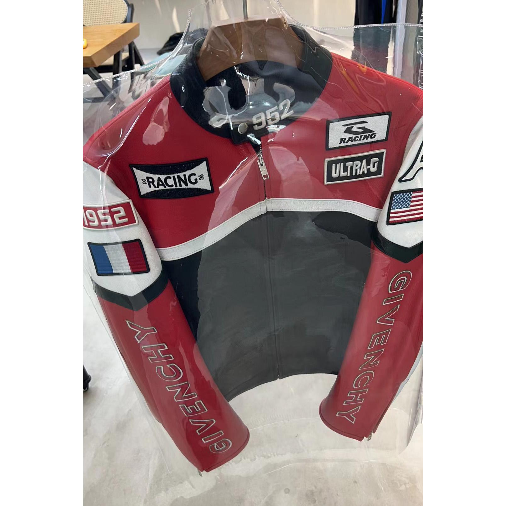 Givenchy Men's Red 4g Motif Biker Jacket - FashionPlug
